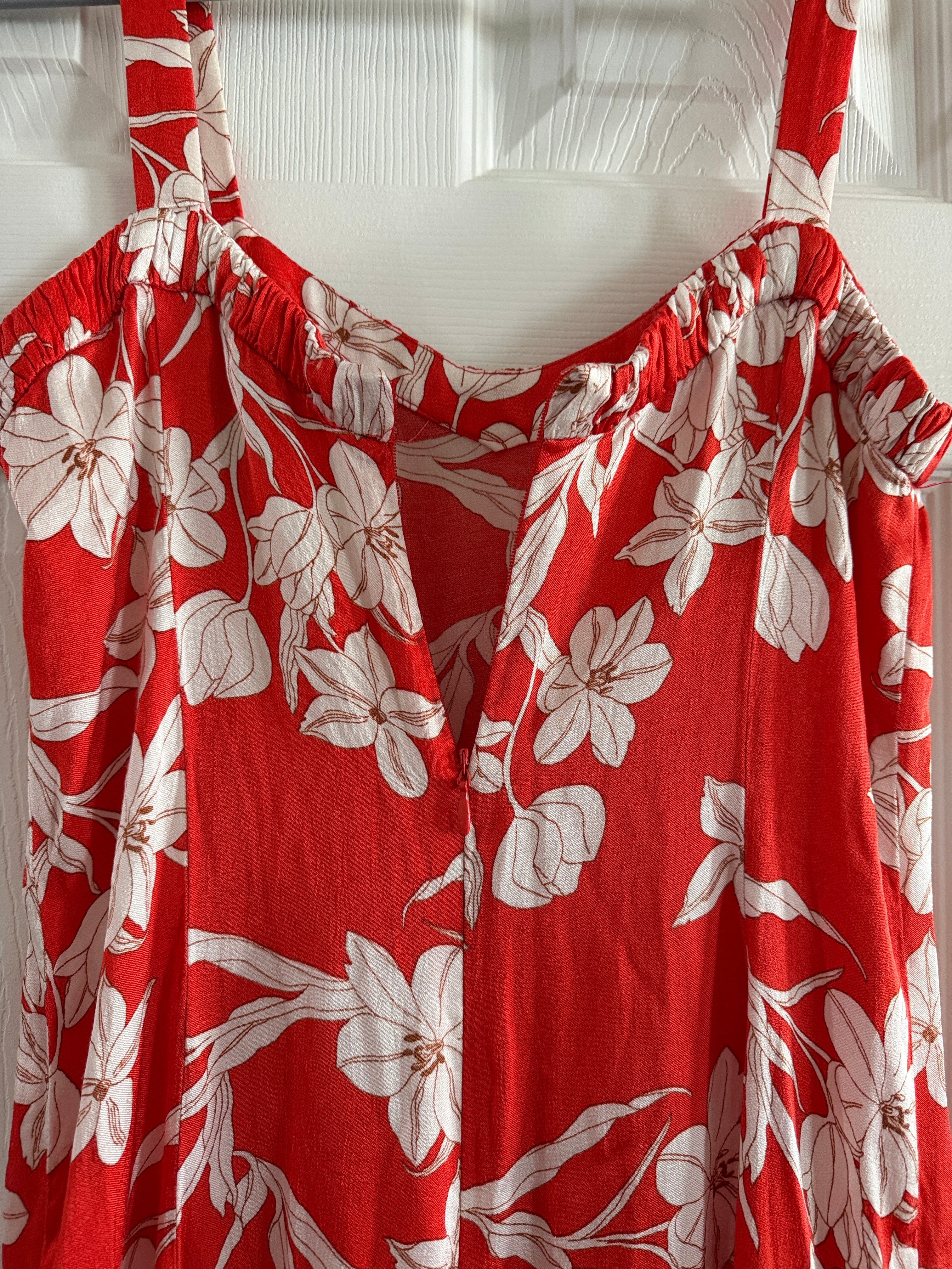 Zara Red Floral Maxi Sundress with White Flower Print