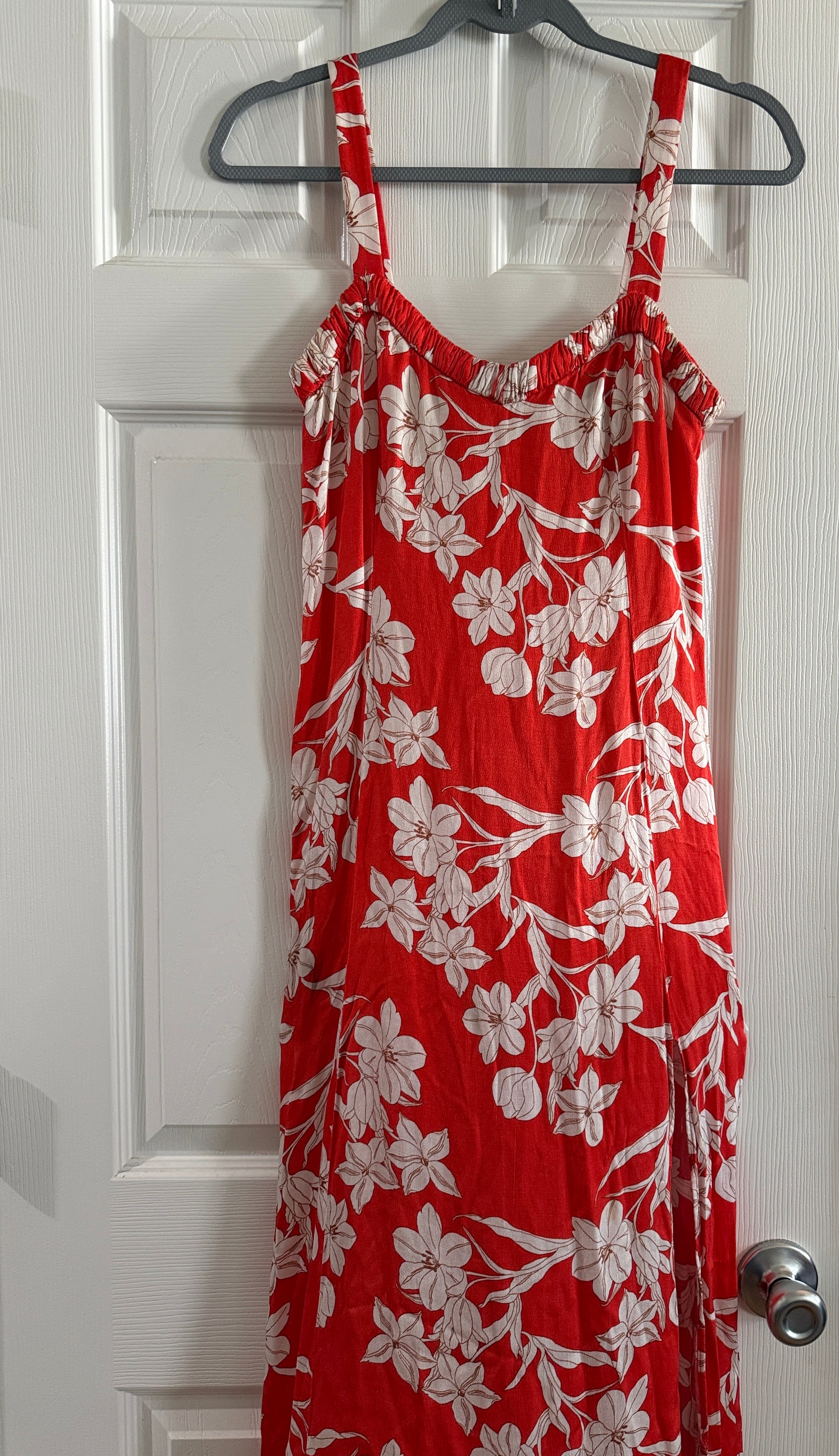 Zara Red Floral Maxi Sundress with White Flower Print