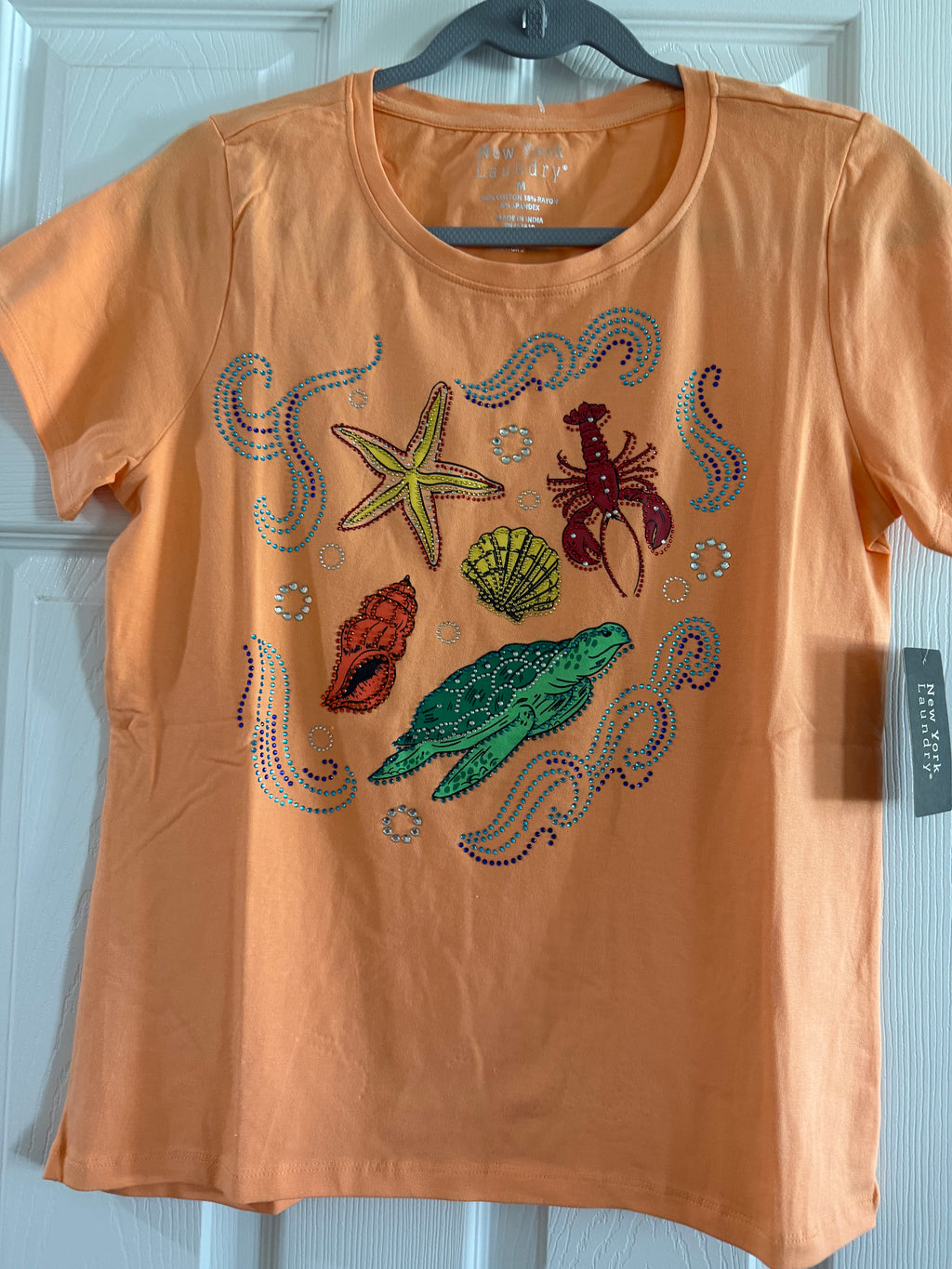 New York Laundry Orange Short-Sleeve Women’s Tee with Colorful Sea Life