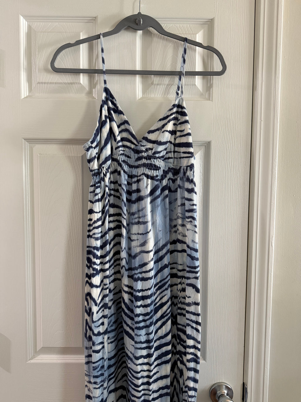 Navy and White Zebra-Print Maxi Dress