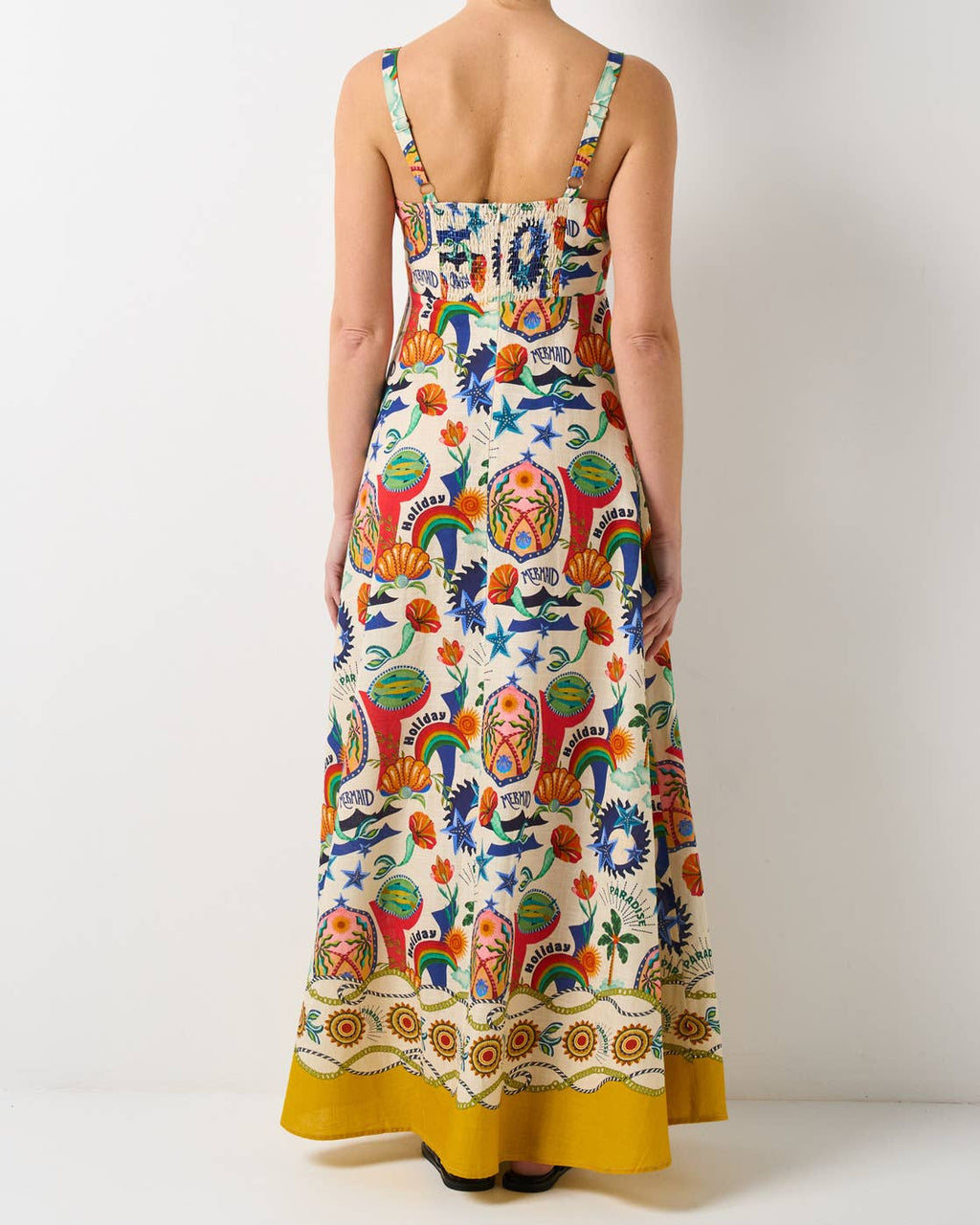 Temperament linen printed tank top swing dress: MULTICOLOR / (M) 1