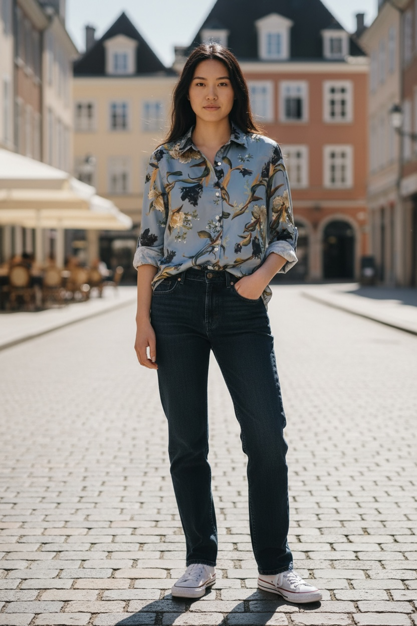 Elie Tahari Dusty Blue Floral Silk Button-Down