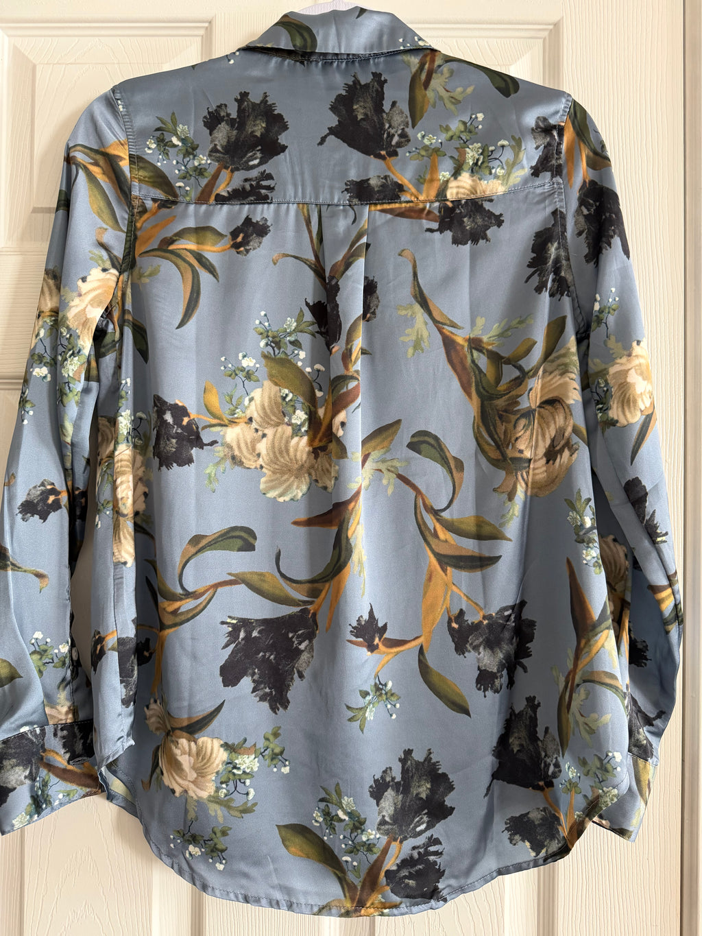 Elie Tahari Dusty Blue Floral Silk Button-Down