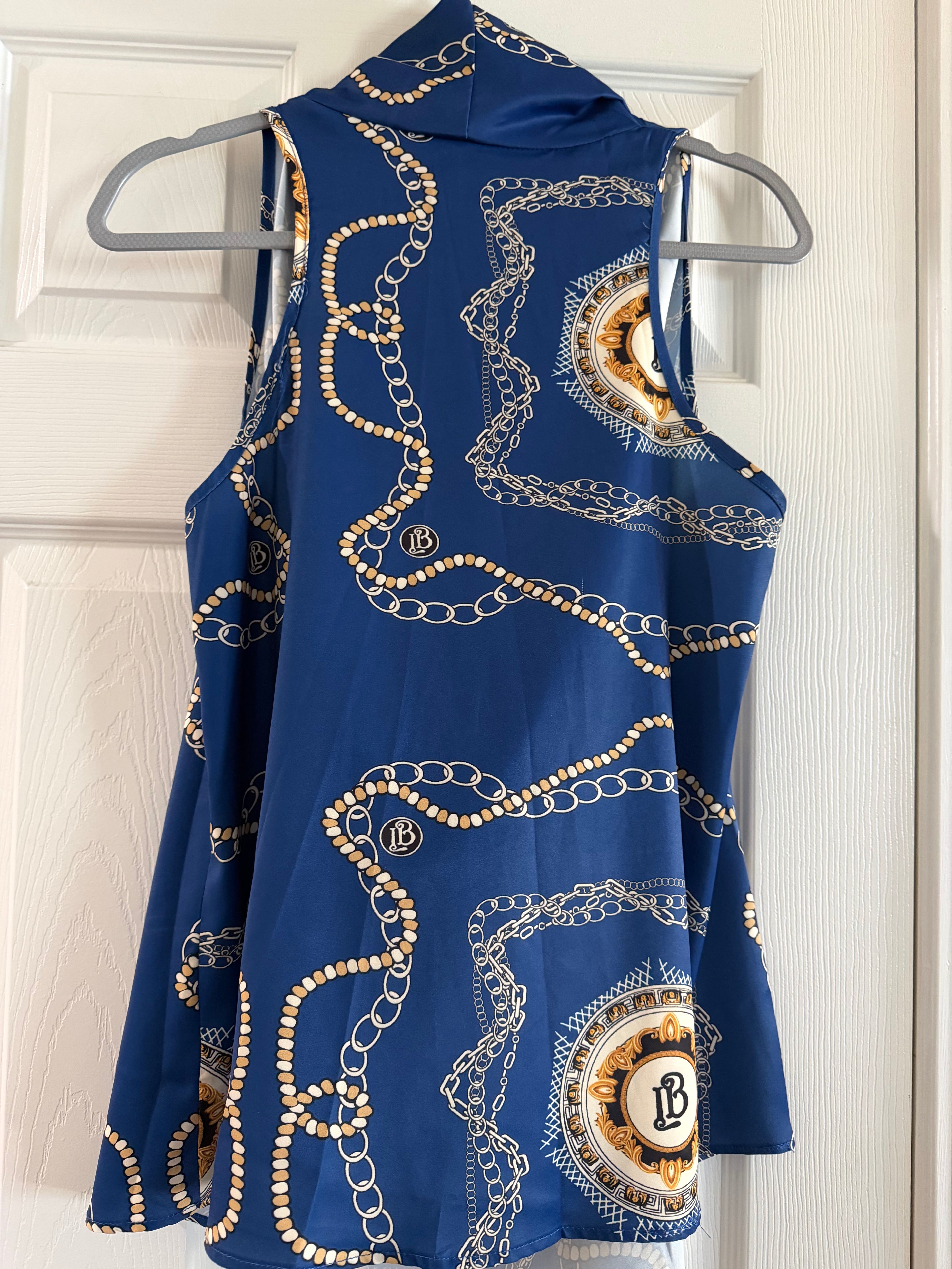 Koan Daily Royal Blue Chain Print Cowl Neck Tank