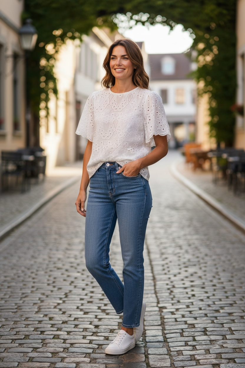 Broderie Eyelet White Short Sleeve Blouse