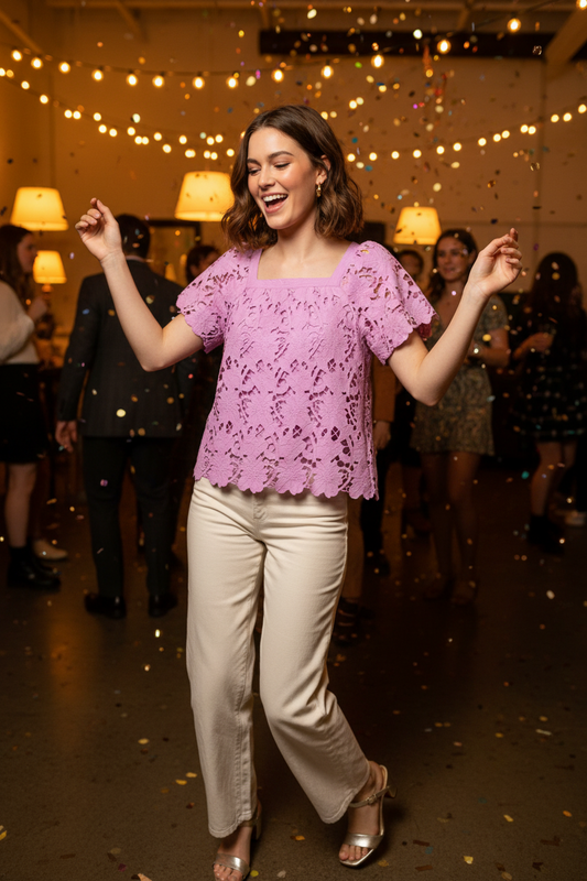 Umgee Lavender Floral Cutout Lace Top