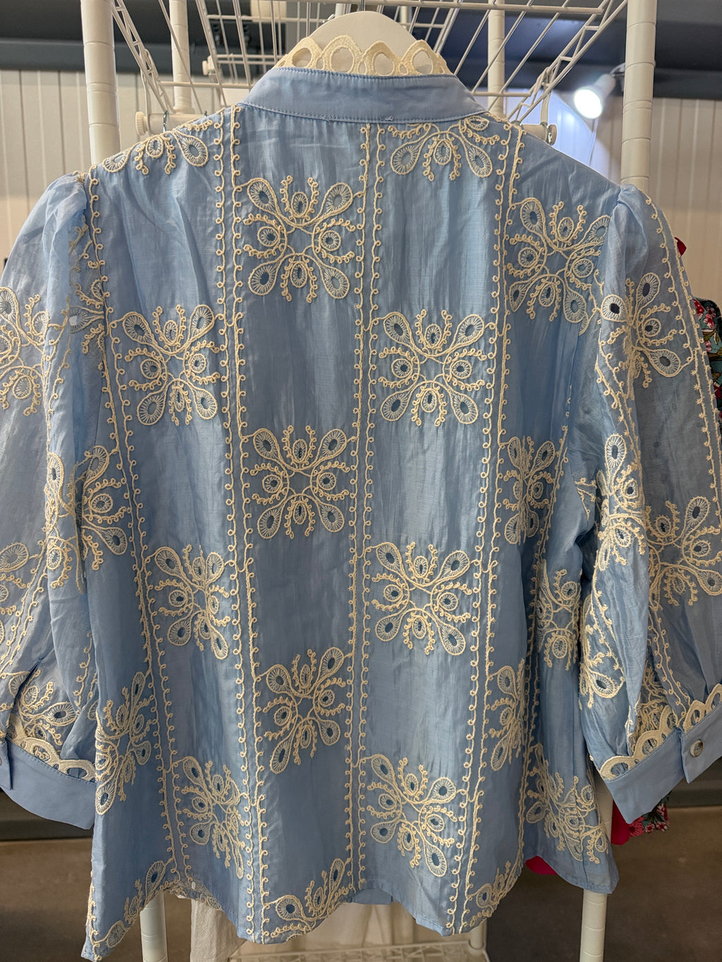 JODIFL Light Blue Embroidered Button-Up Blouse