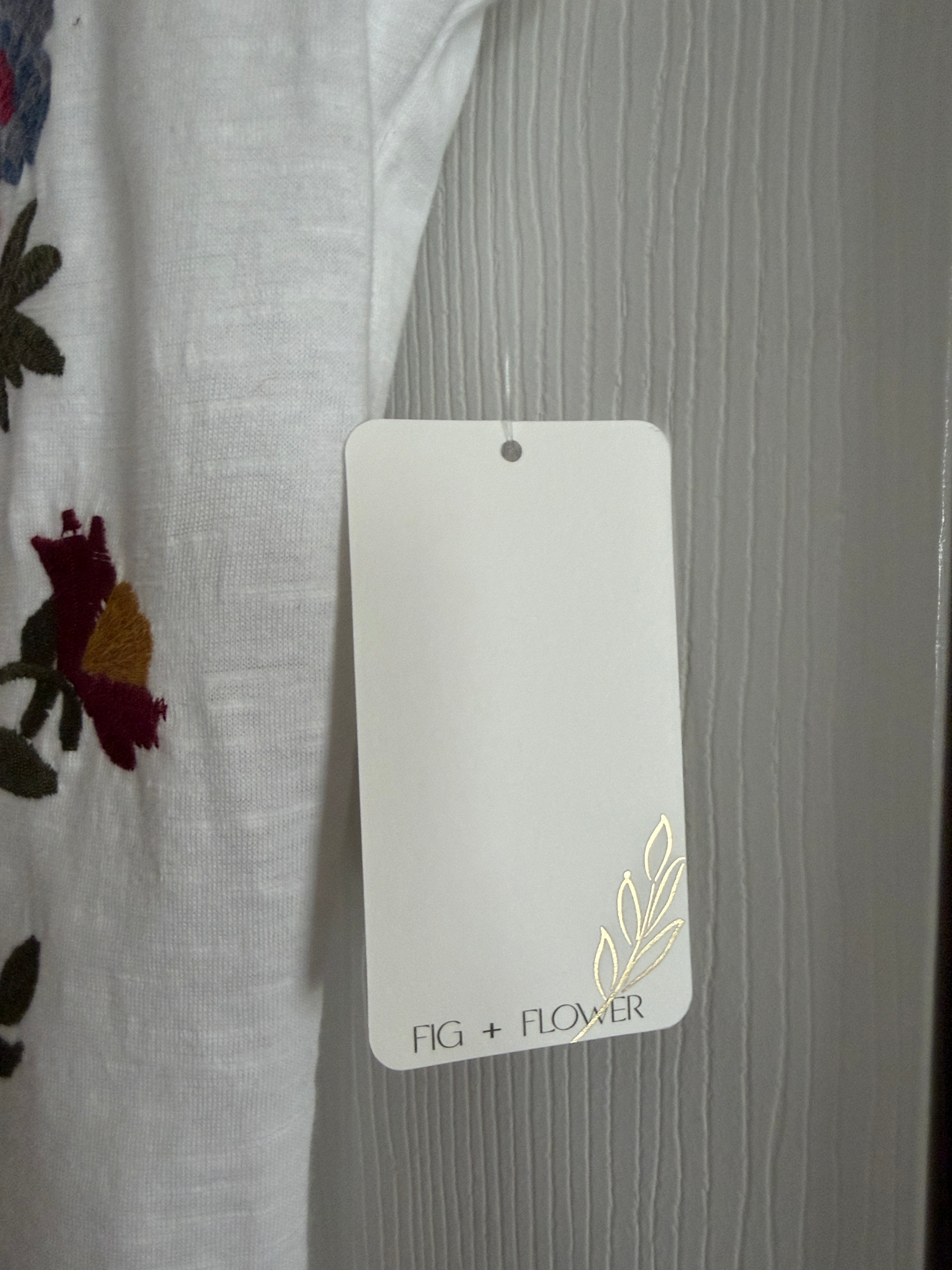 Fig & Flower White Short Sleeve Tee with Multicolor Floral Embroidery