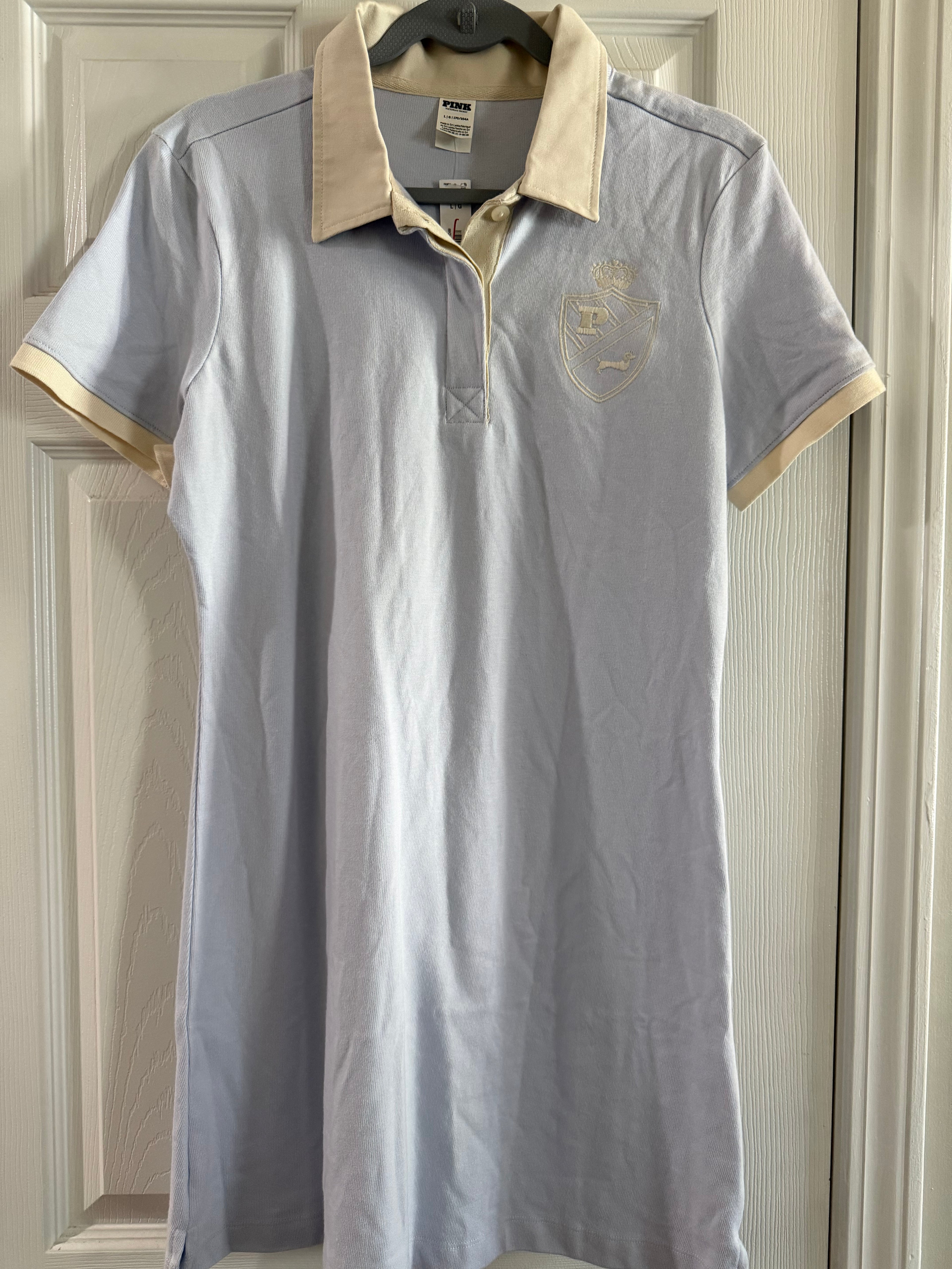Pink Victoria’s Secret Light Blue Polo Dress with Cream Trim