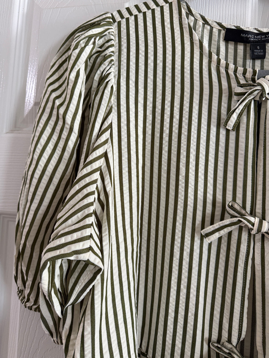 Marc New York Andrew Marc Cream Striped Tie-Front Peplum Top