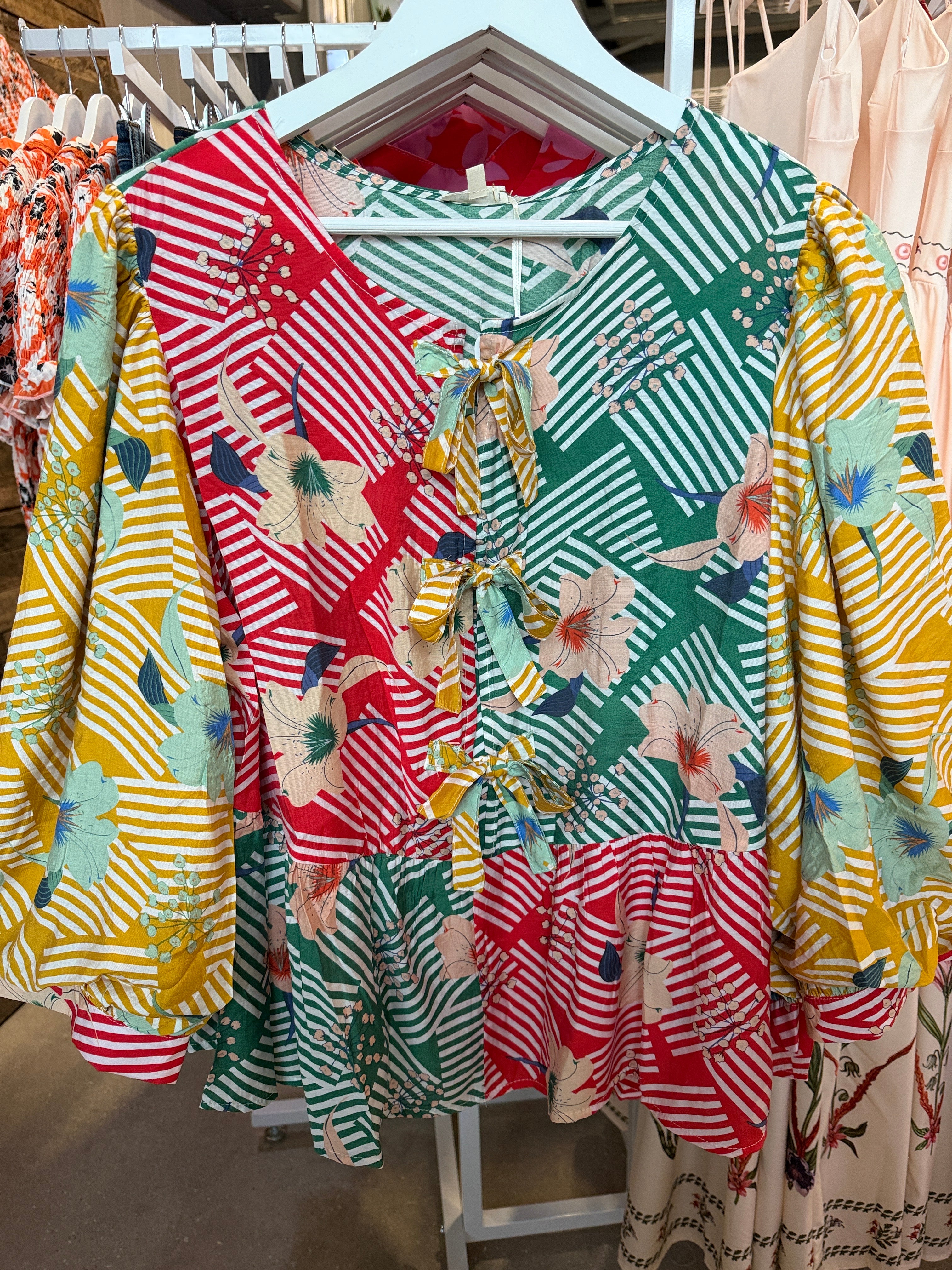 Jodifl Multicolor Floral Patchwork Tie-Front Top