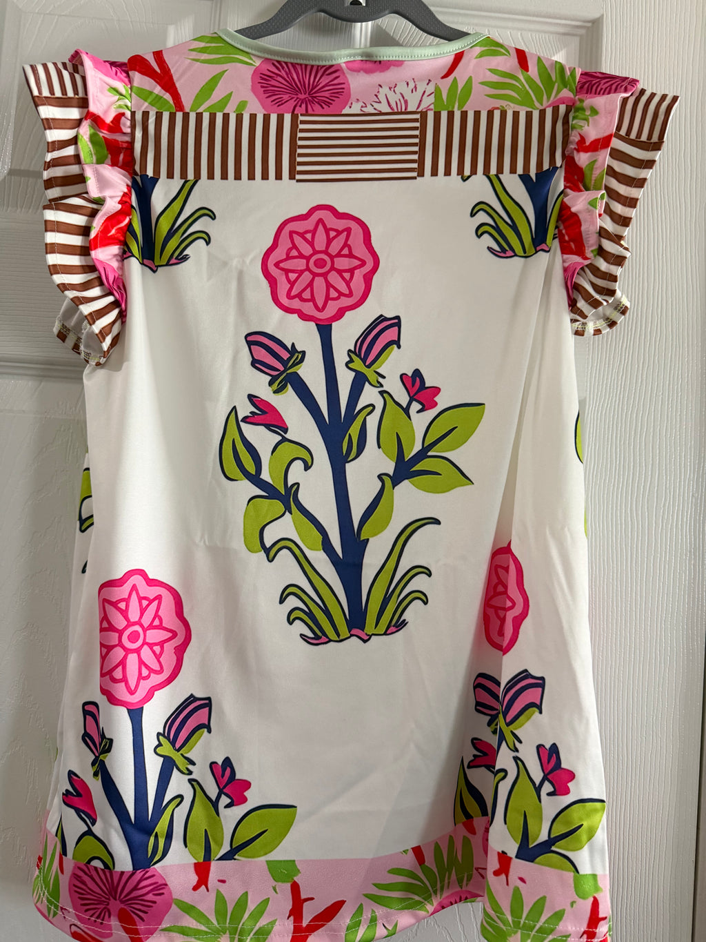White Floral Graphic Tunic with Pink & Lime Accents