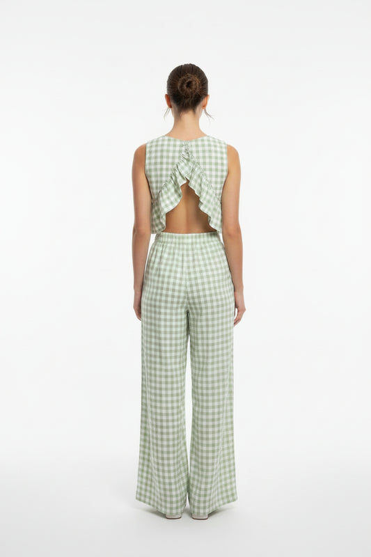 Sage Green and White Gingham Two Piece Set