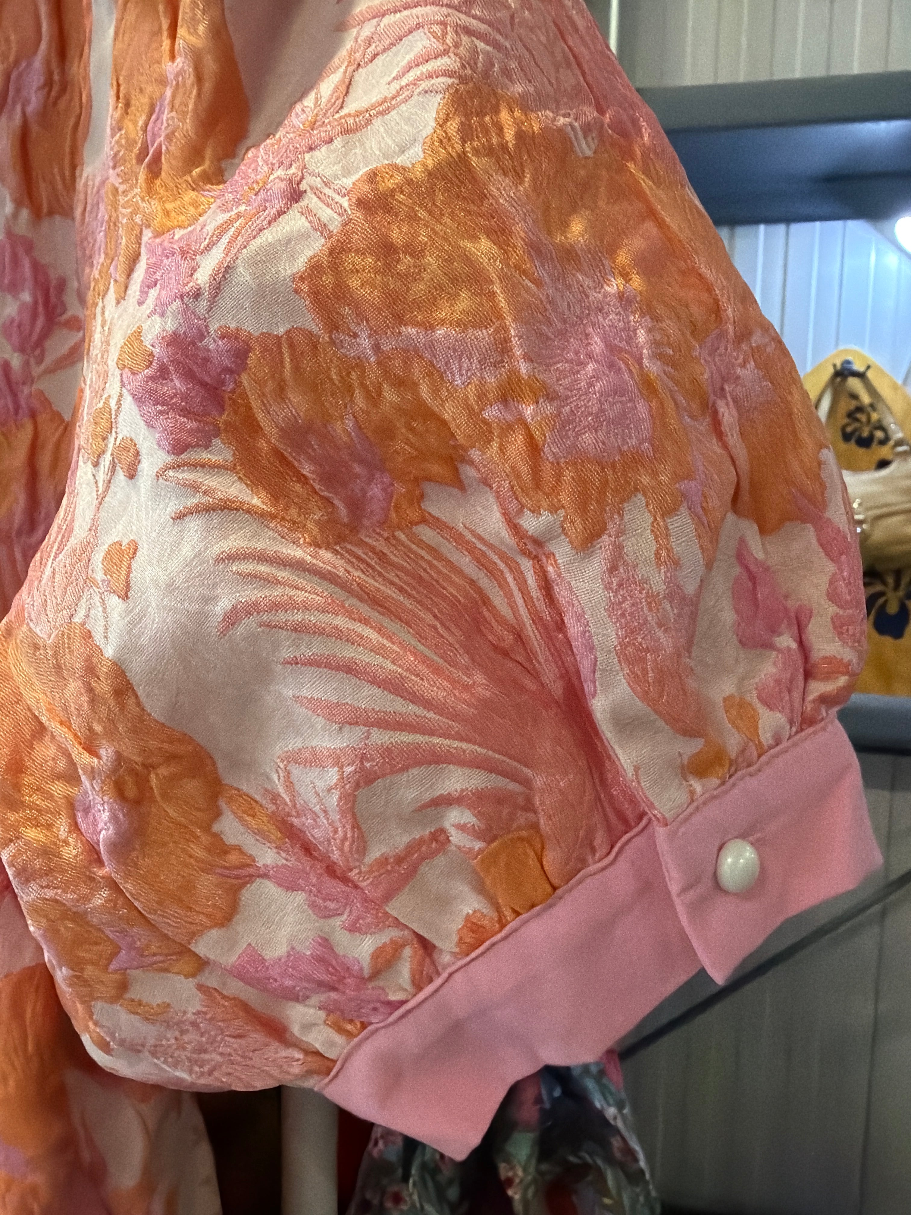 JODIFL Pink and Orange Floral Puff Sleeve Tunic Dress
