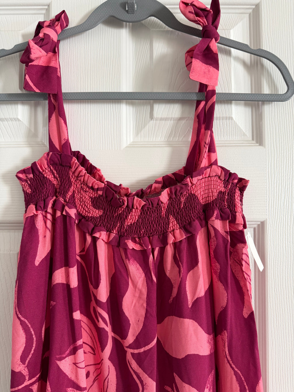 Women’s Pink Floral Midi Sundress-Sleeveless Tie Strap