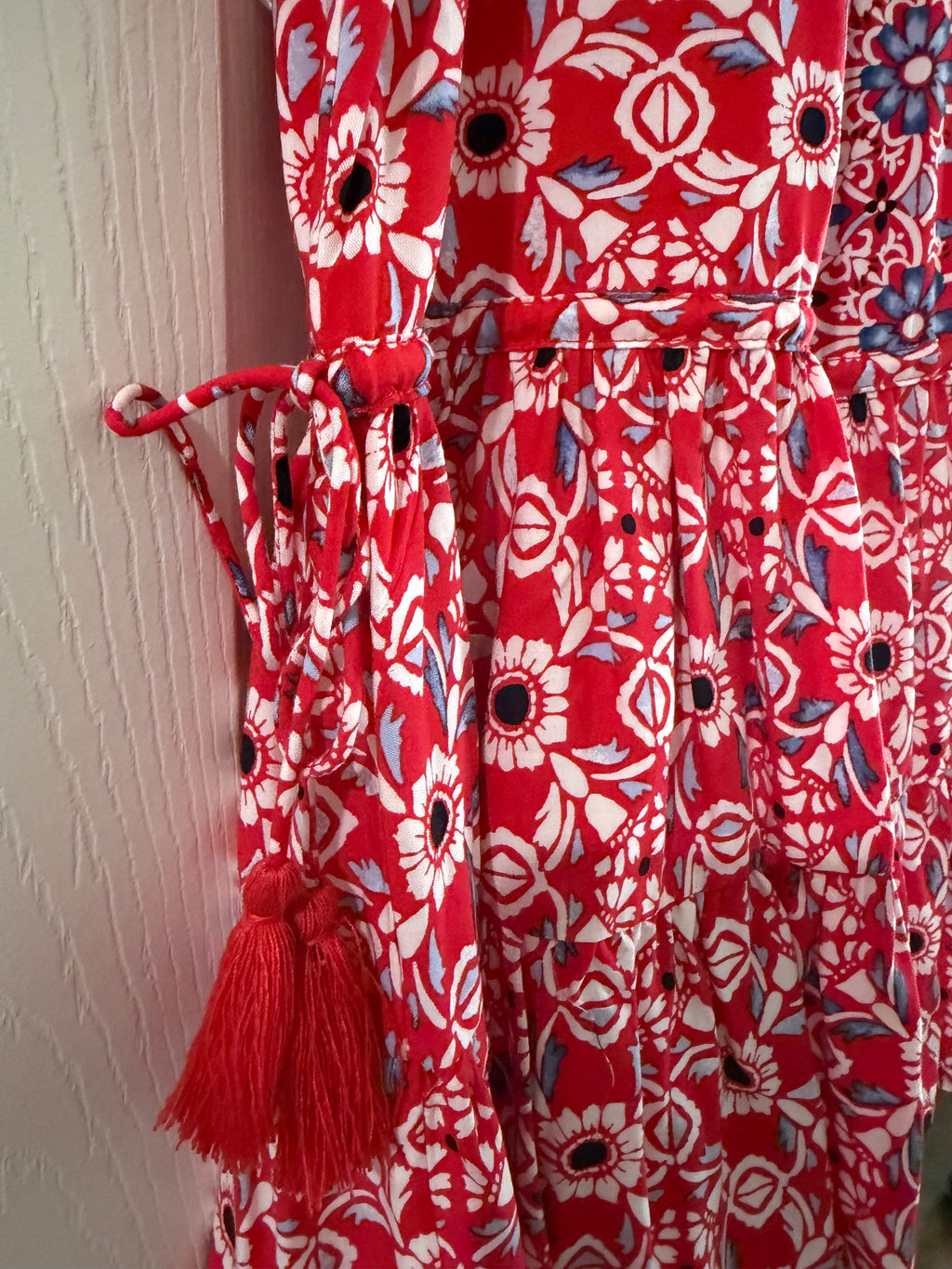Red Floral Tie-Strap Tiered Dress