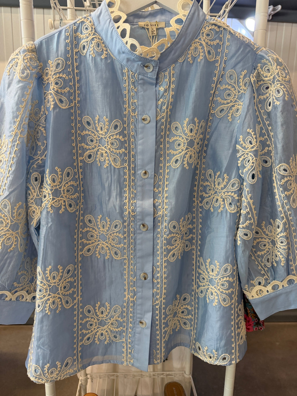 JODIFL Light Blue Embroidered Button-Up Blouse