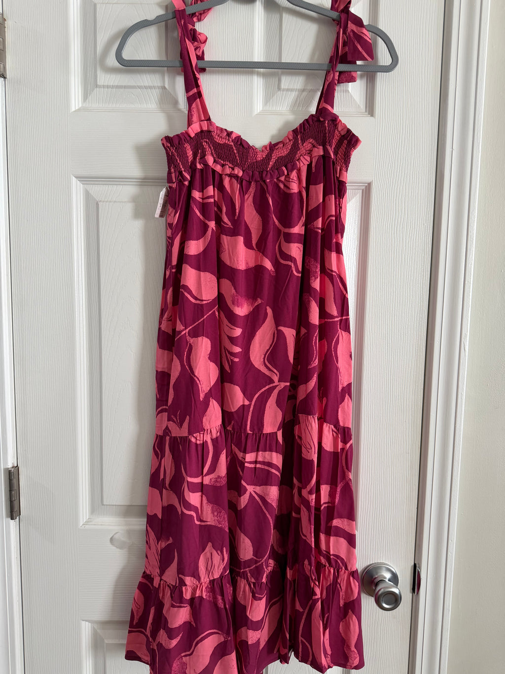 Women’s Pink Floral Midi Sundress-Sleeveless Tie Strap