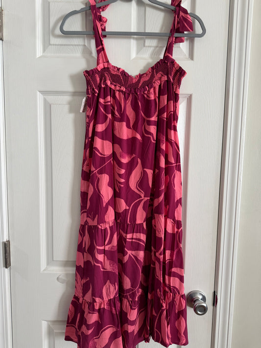 Women’s Pink Floral Midi Sundress-Sleeveless Tie Strap