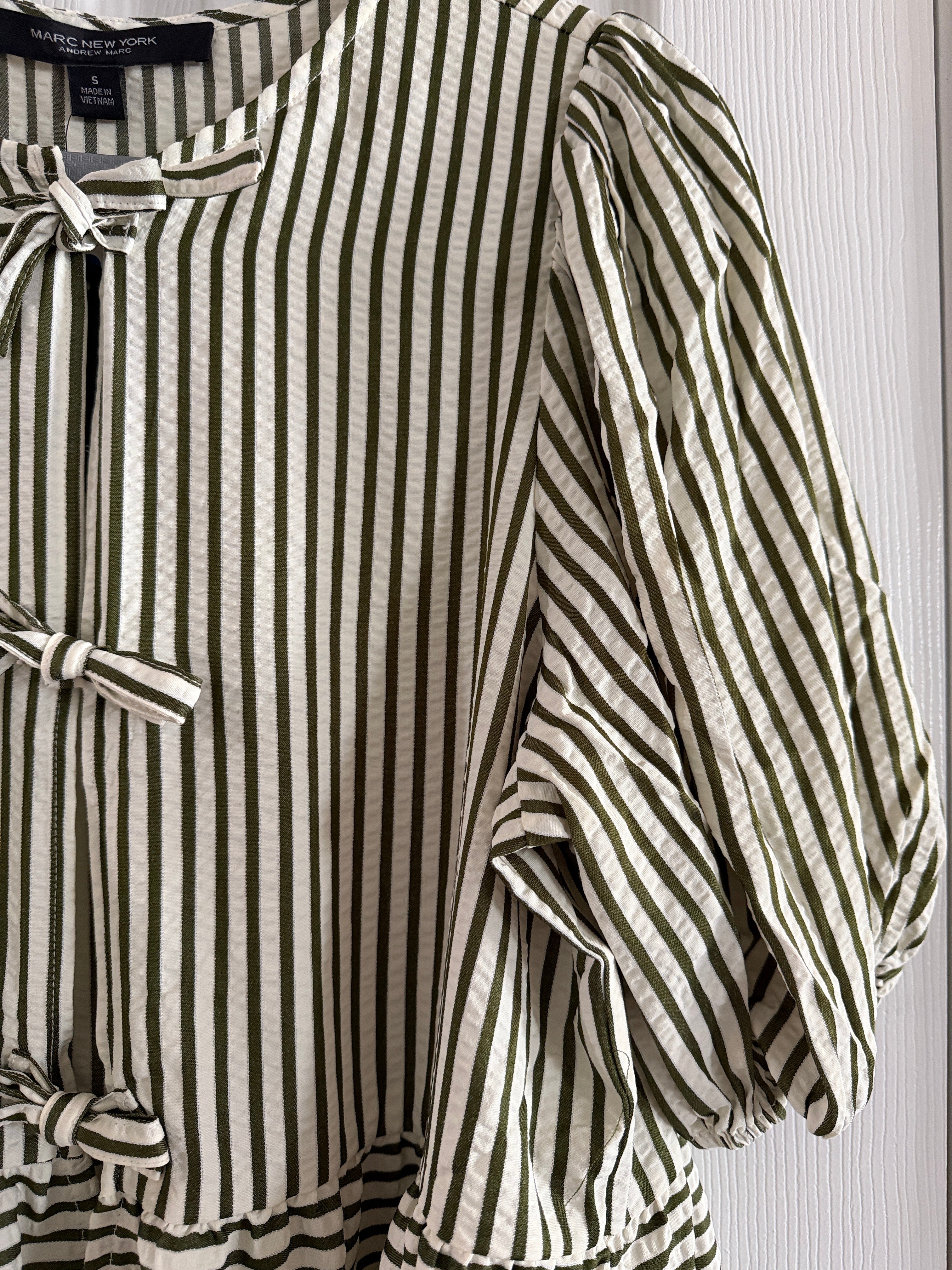 Marc New York Andrew Marc Cream Striped Tie-Front Peplum Top
