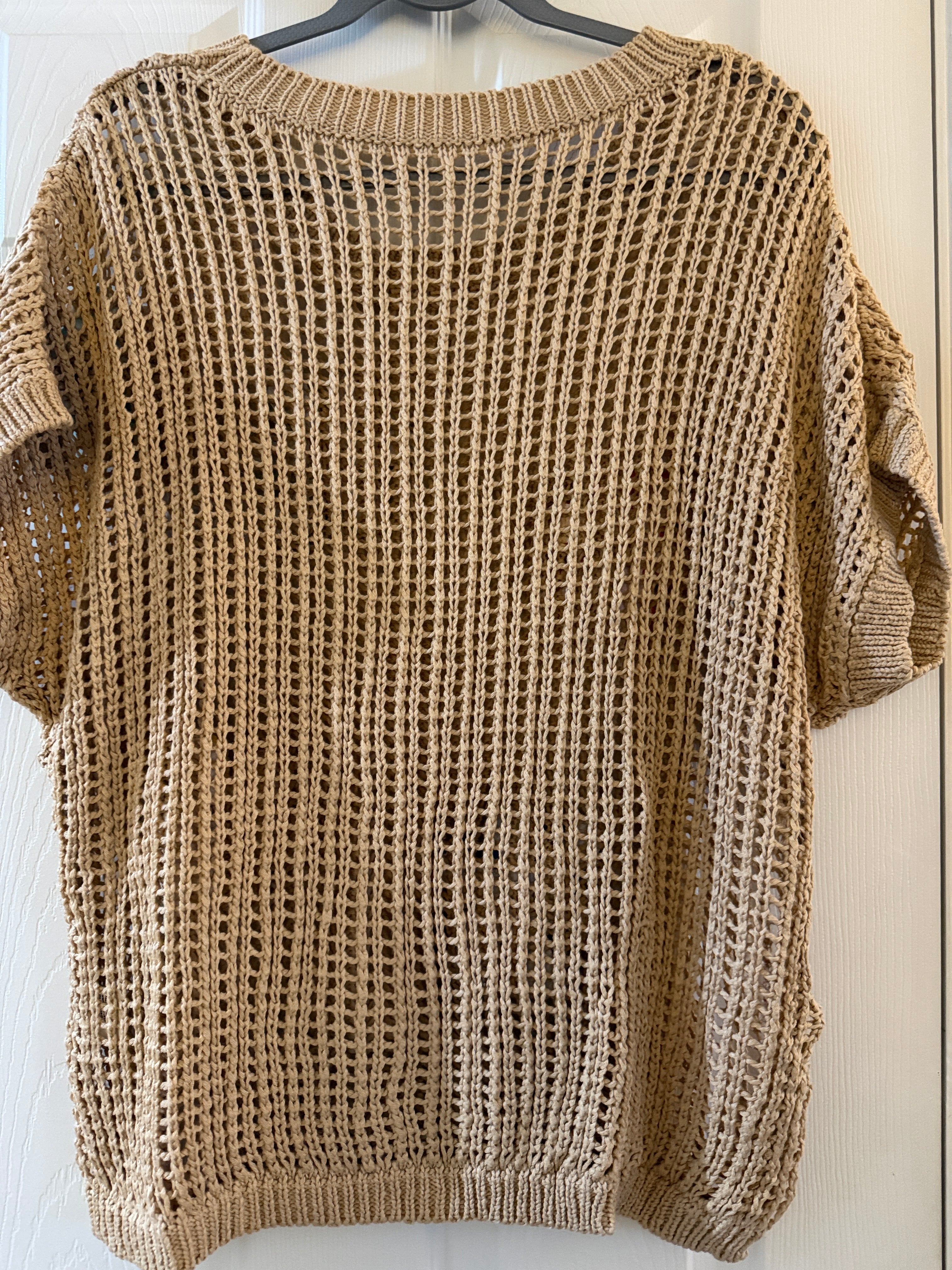 Beige Crochet Flower Appliqué Sweater Top