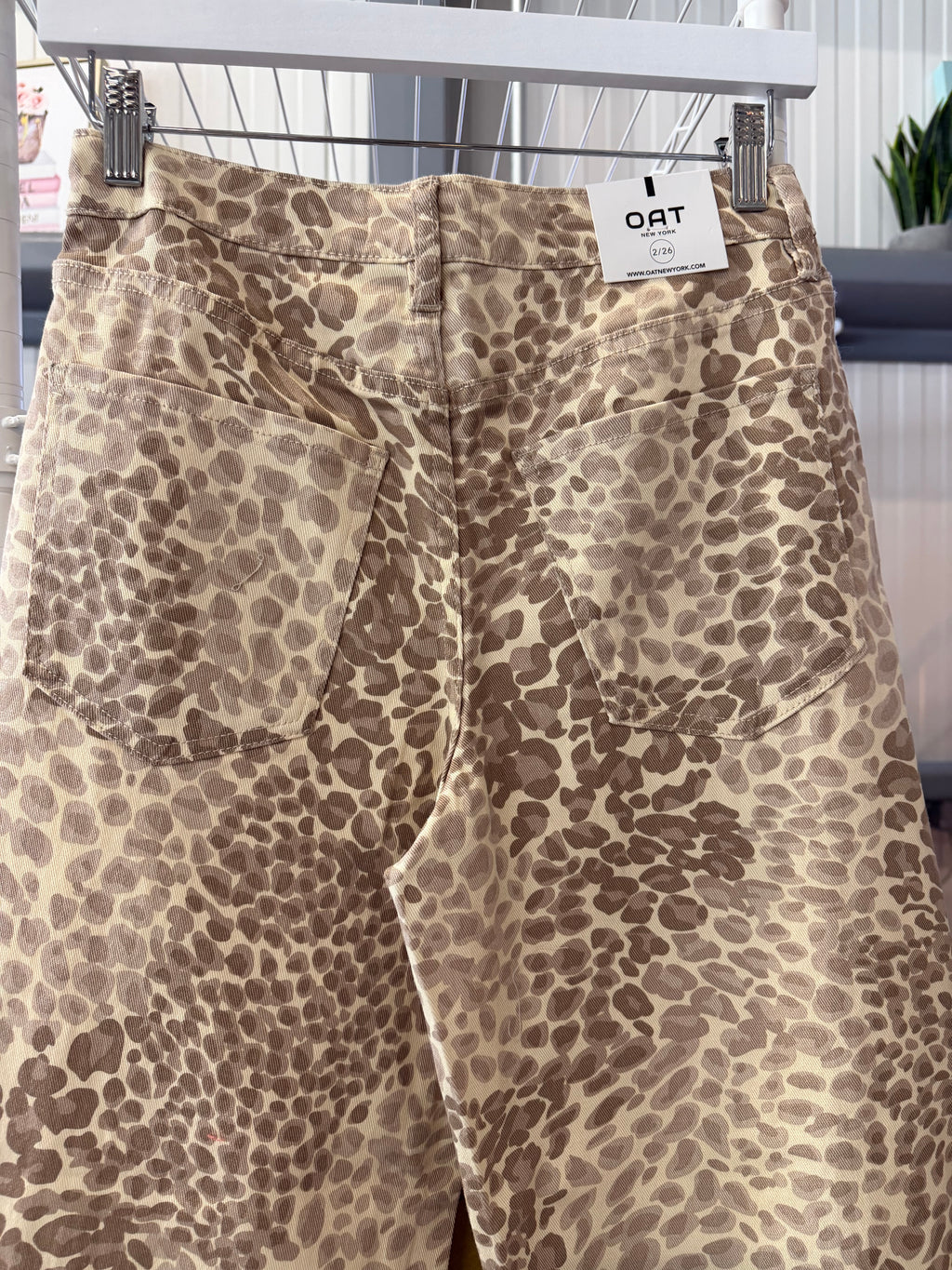 Oat New York High-Rise Wide-Leg Jeans in Tan and Brown Leopard Print