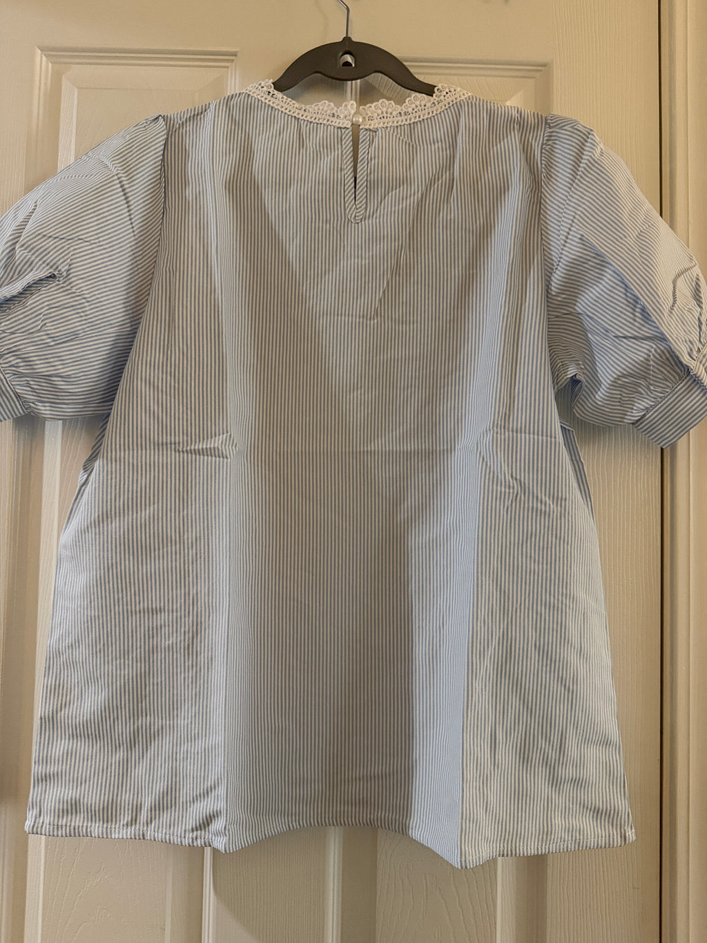 Blue Striped Lace-Trim Blouse