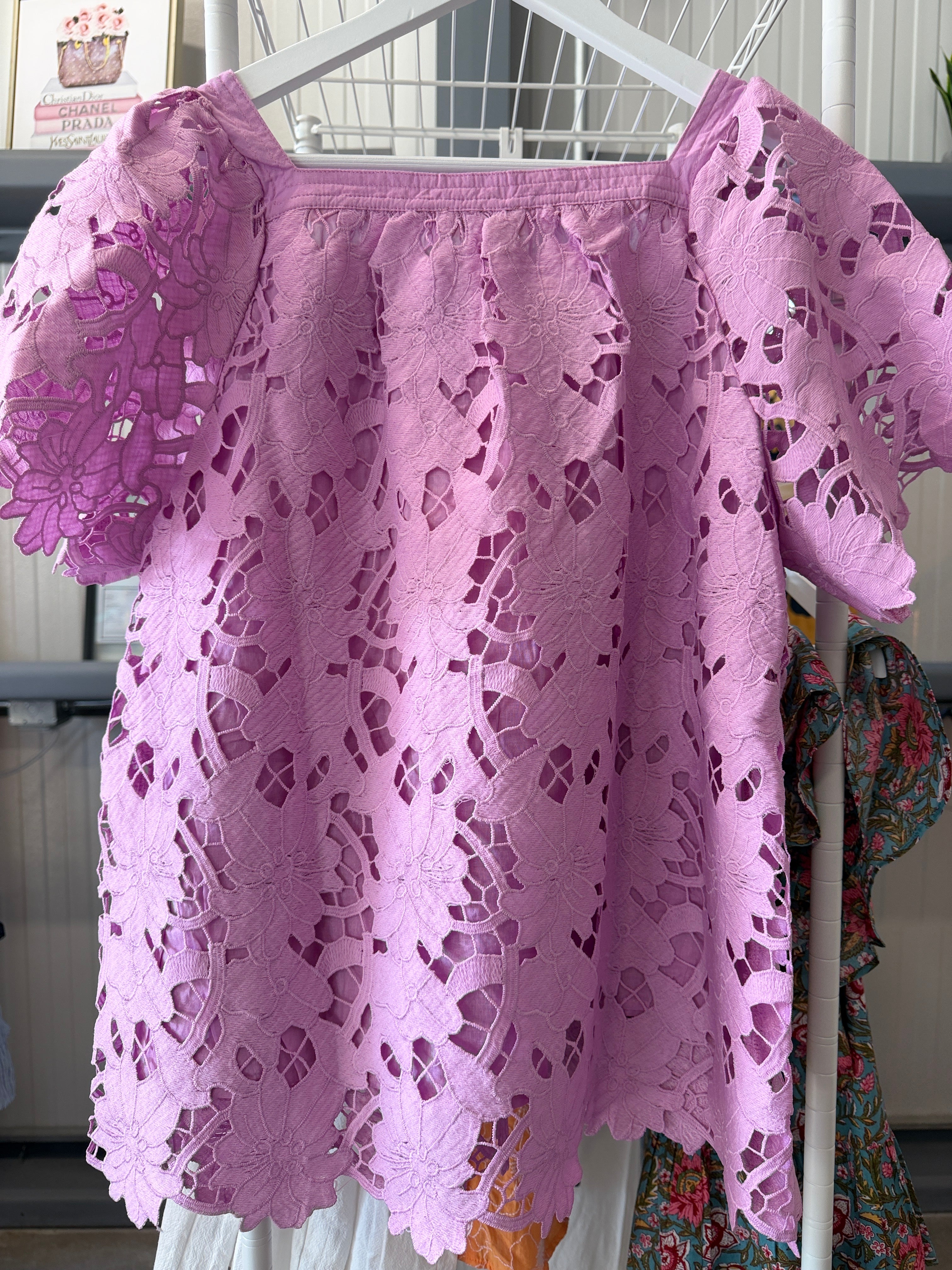 Umgee Lavender Floral Cutout Lace Top
