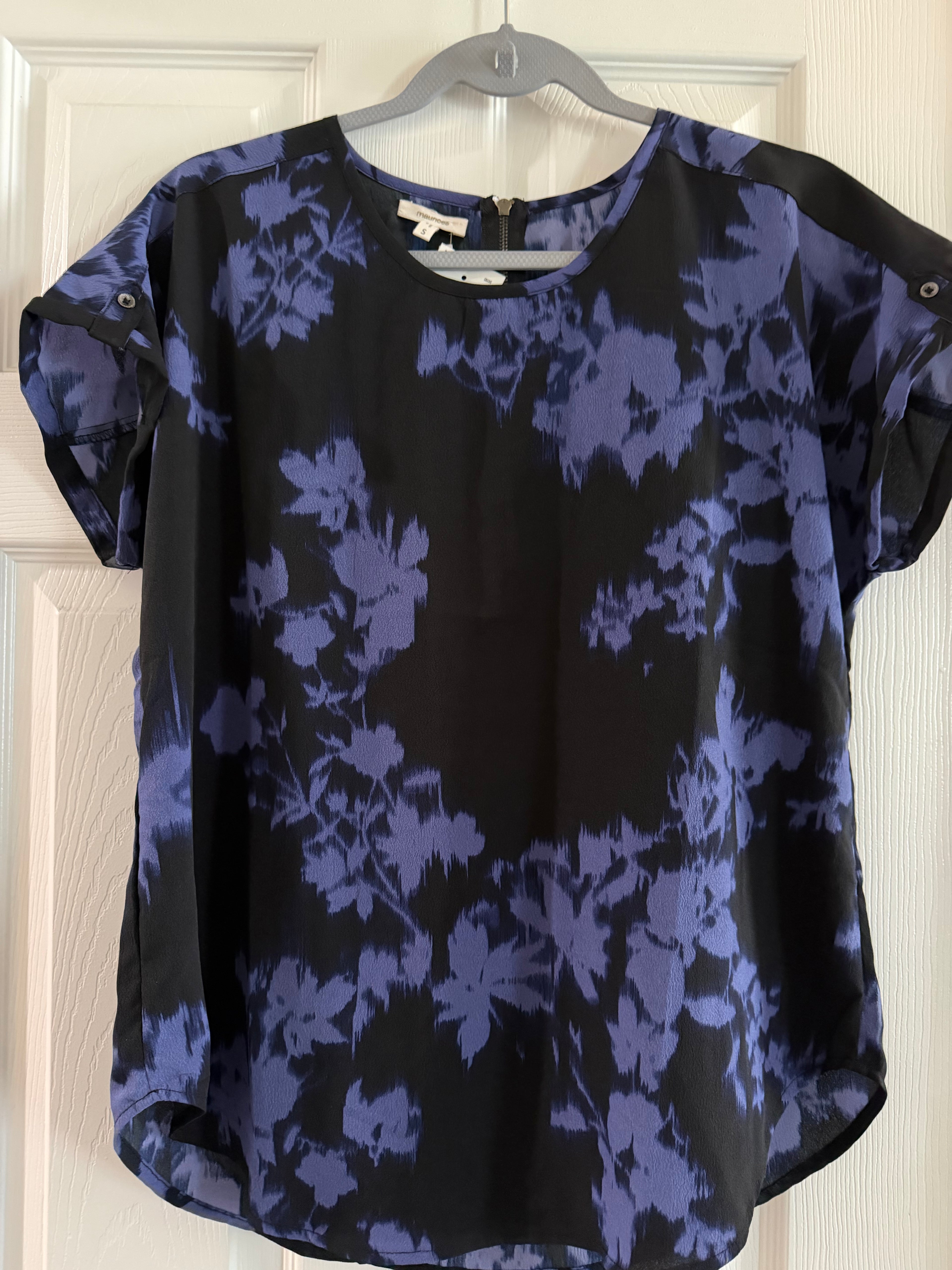 Maurices Black and Blue Floral Short-Sleeve Blouse