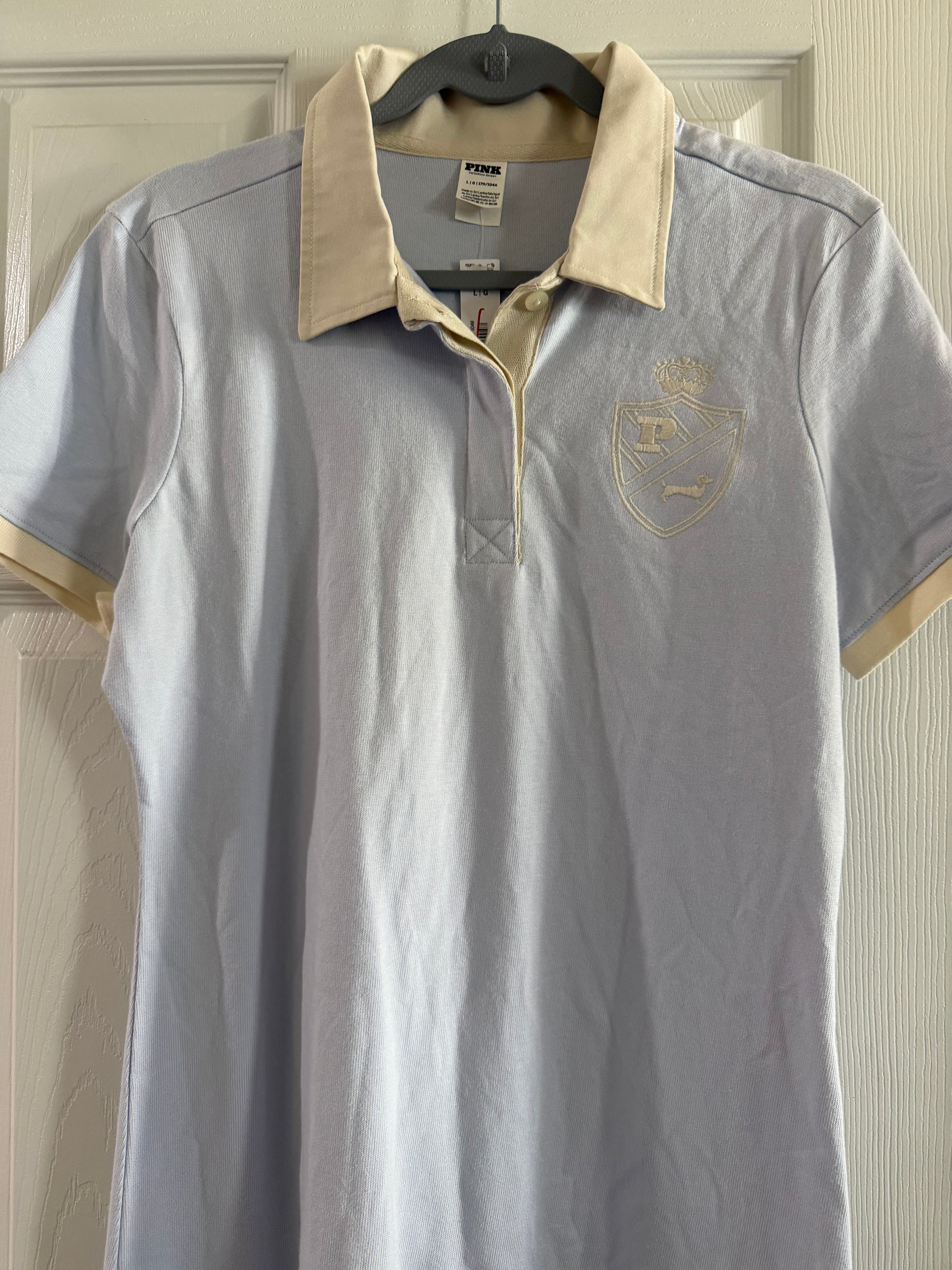 Pink Victoria’s Secret Light Blue Polo Dress with Cream Trim