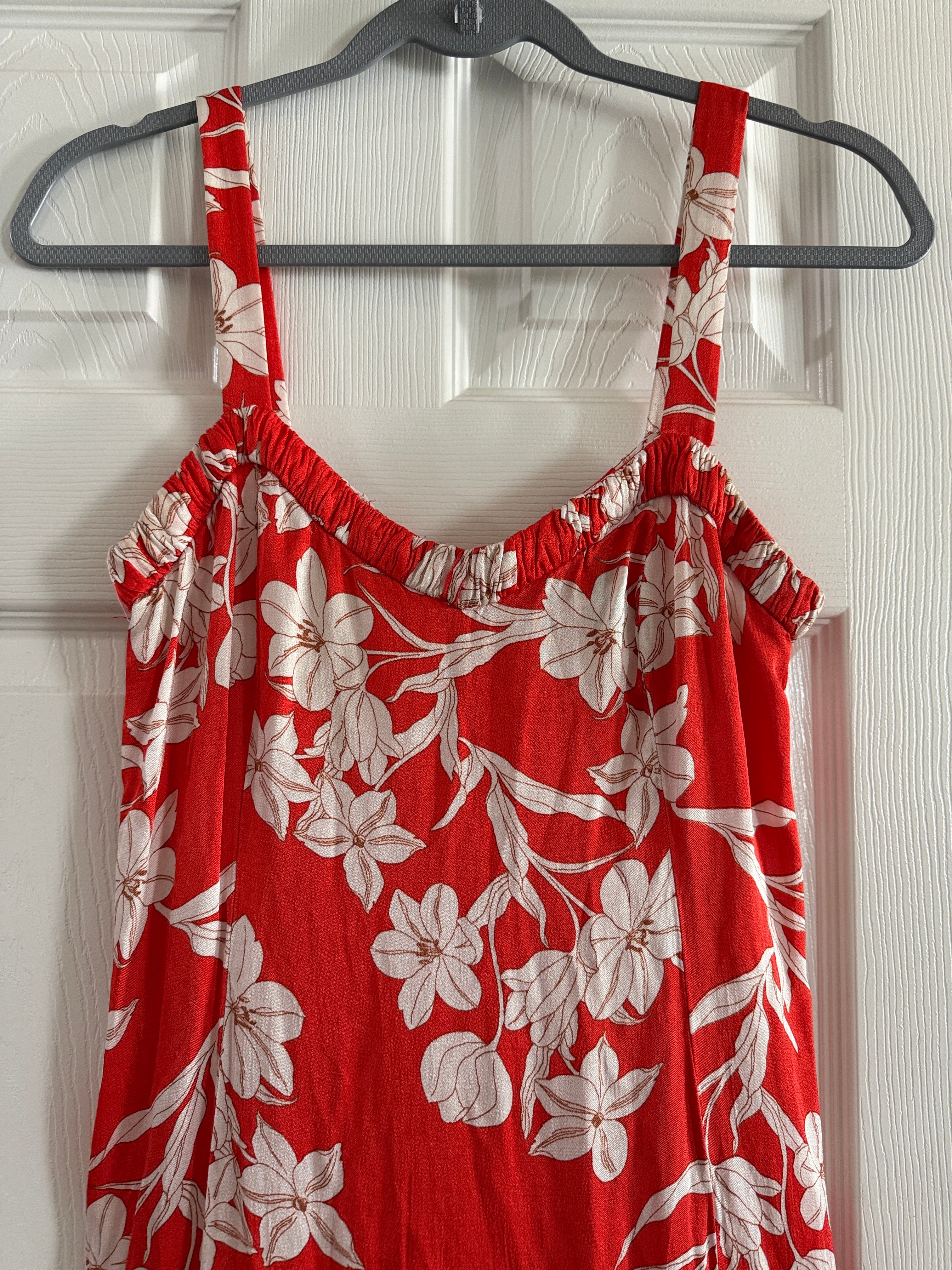Zara Red Floral Maxi Sundress with White Flower Print