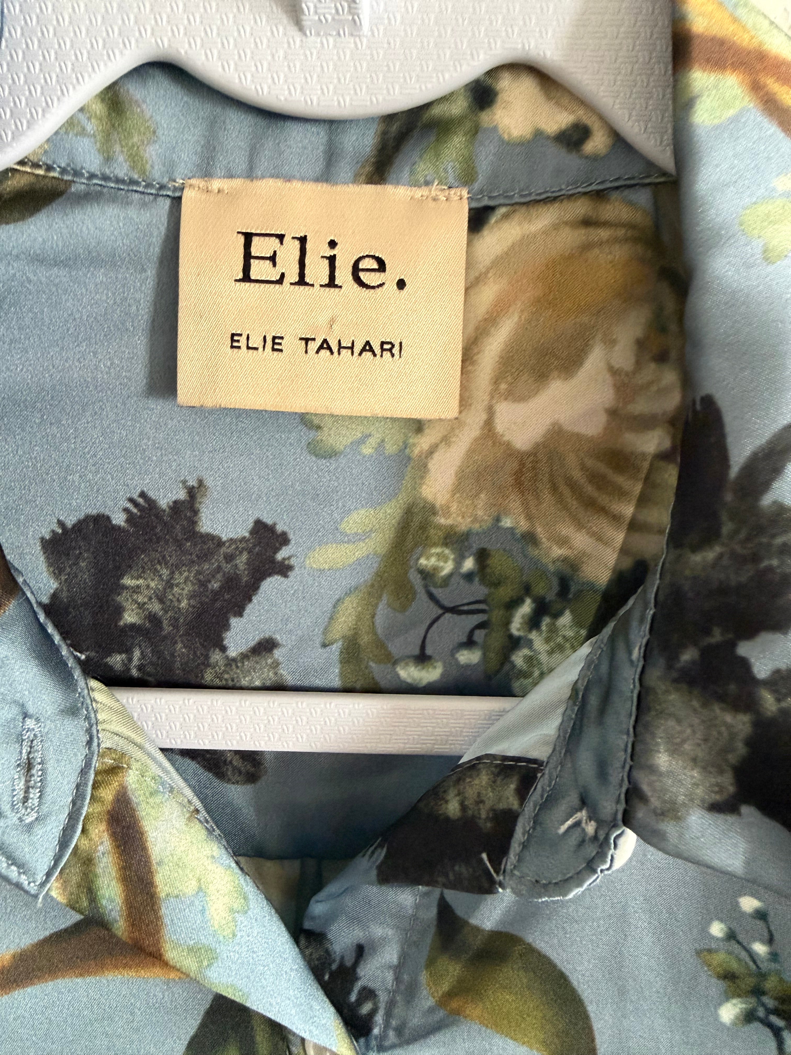 Elie Tahari Dusty Blue Floral Silk Button-Down