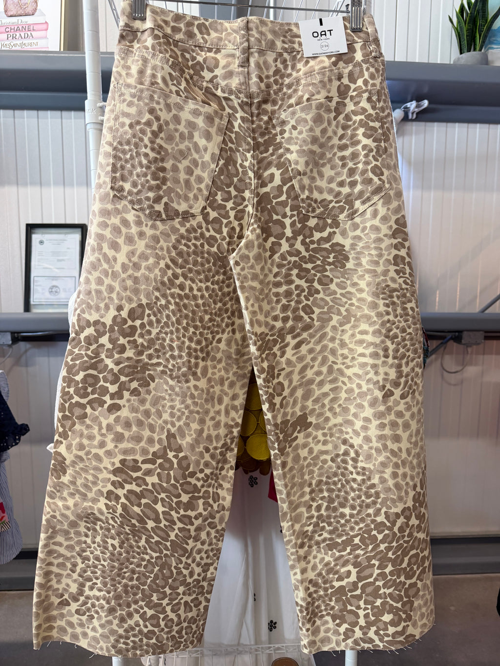 Oat New York High-Rise Wide-Leg Jeans in Tan and Brown Leopard Print