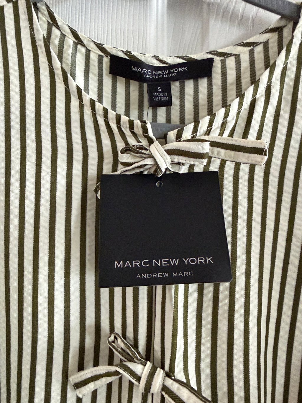 Marc New York Andrew Marc Cream Striped Tie-Front Peplum Top