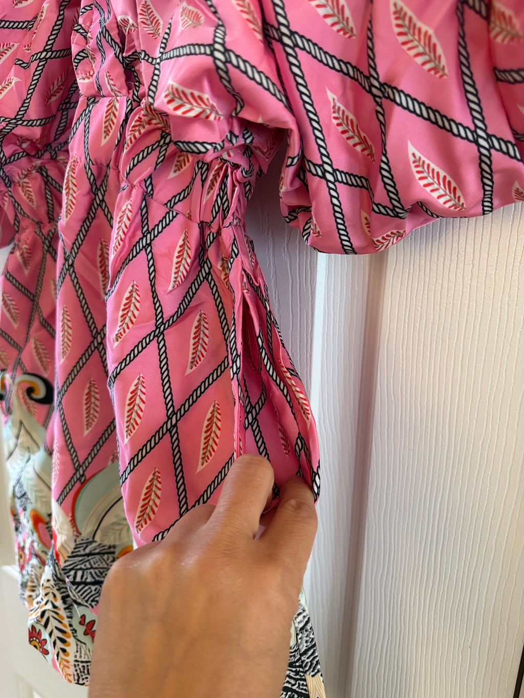 Pink Patterned Boho Romper with Flutter Sleeves