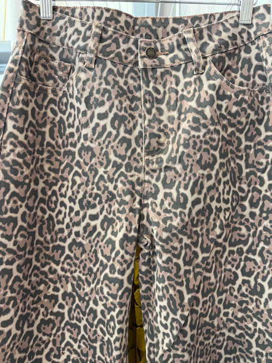 Leopard Print Wide Leg Pants - Taupe & Black