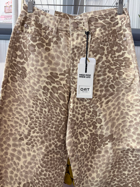 Oat New York High-Rise Wide-Leg Jeans in Tan and Brown Leopard Print