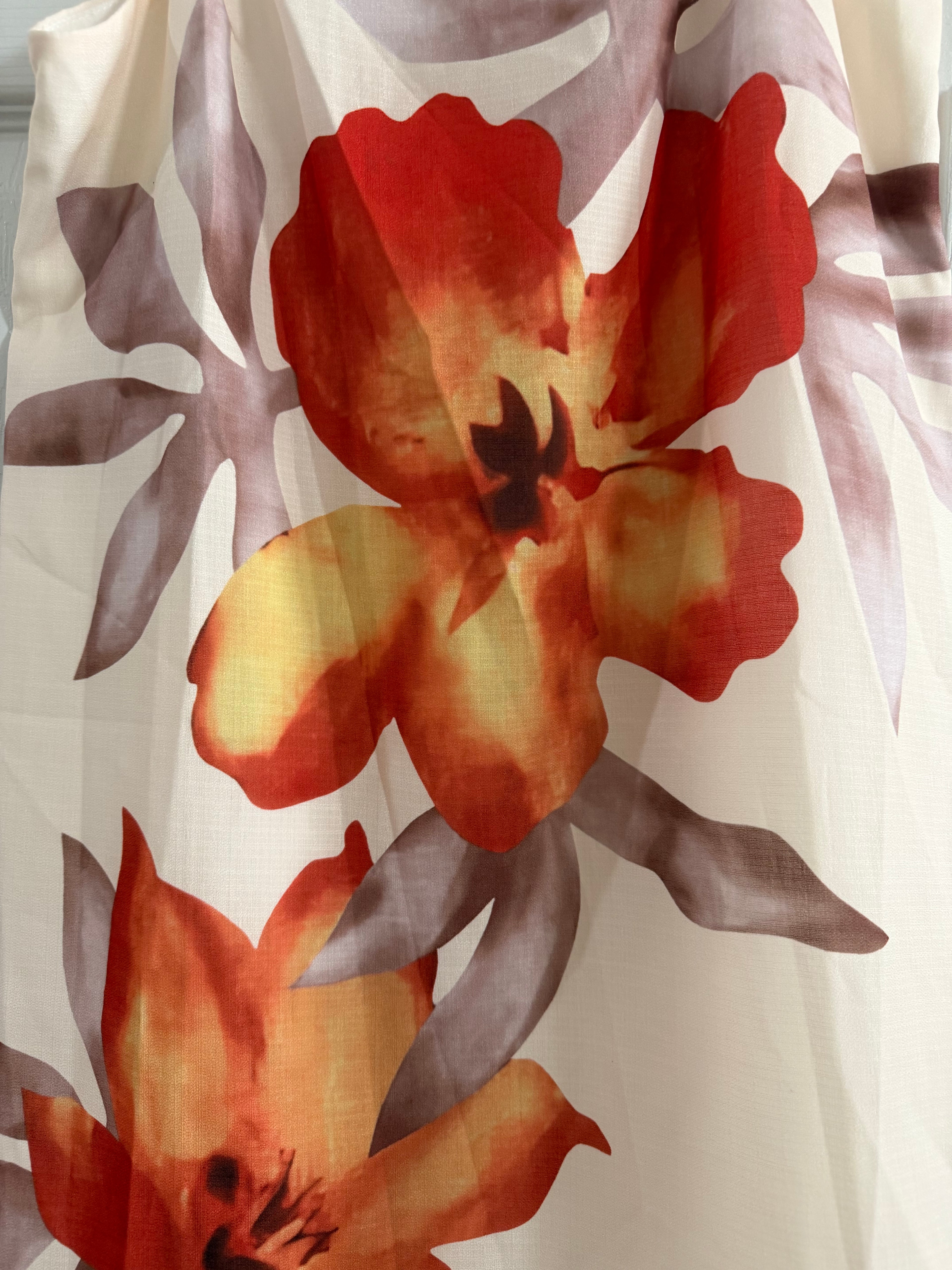 Cream Slip Dress with Orange and Yellow Floral Print