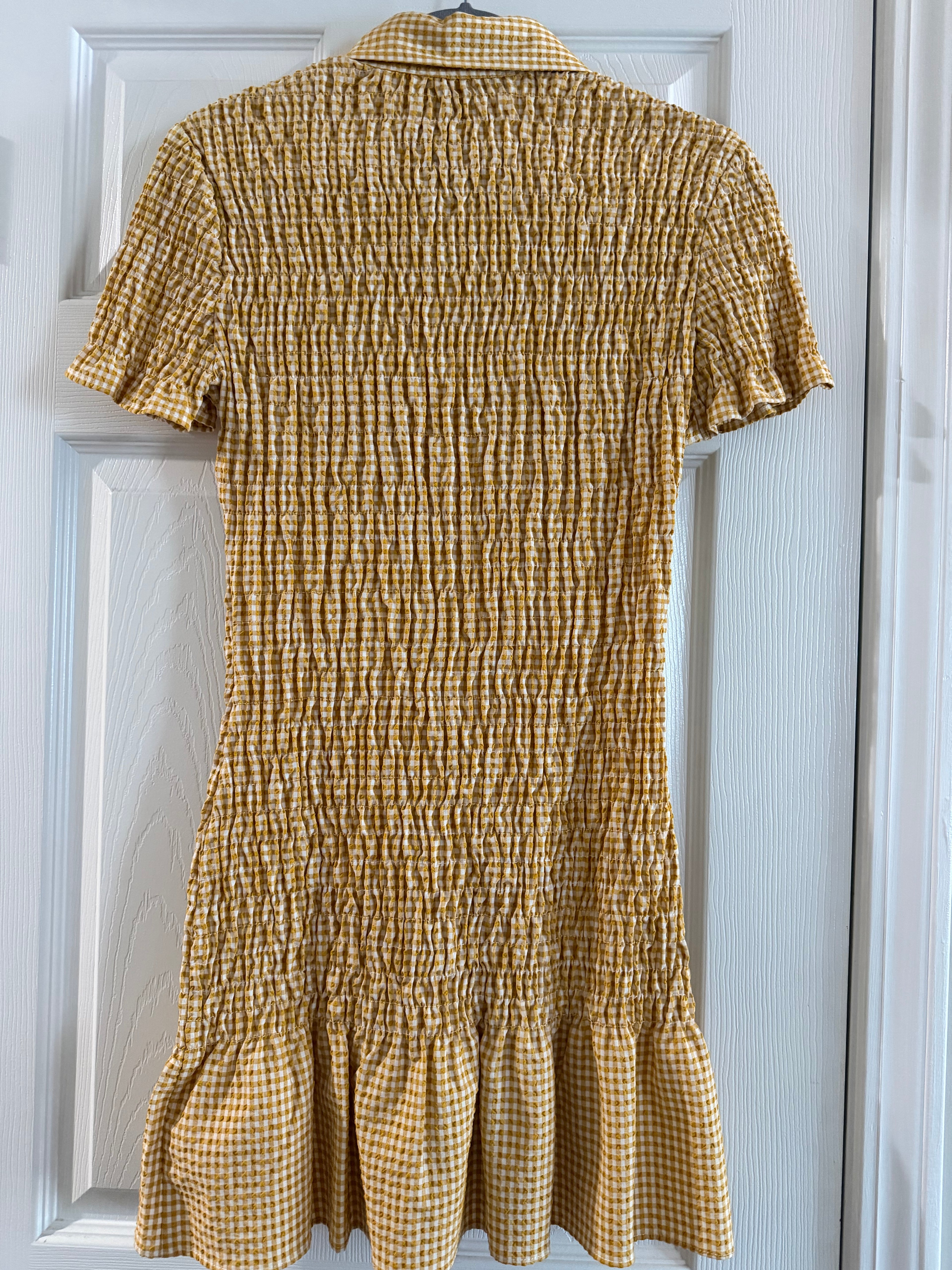Zara Yellow Gingham Smocked Button-Down Dress