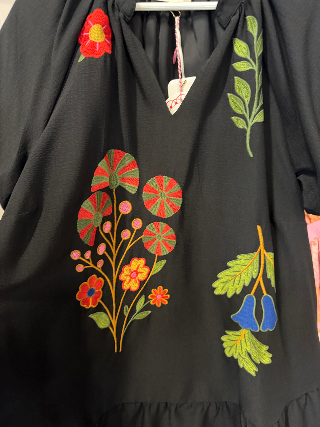 Umgee Black Tunic Dress with Multicolor Floral Embroidery