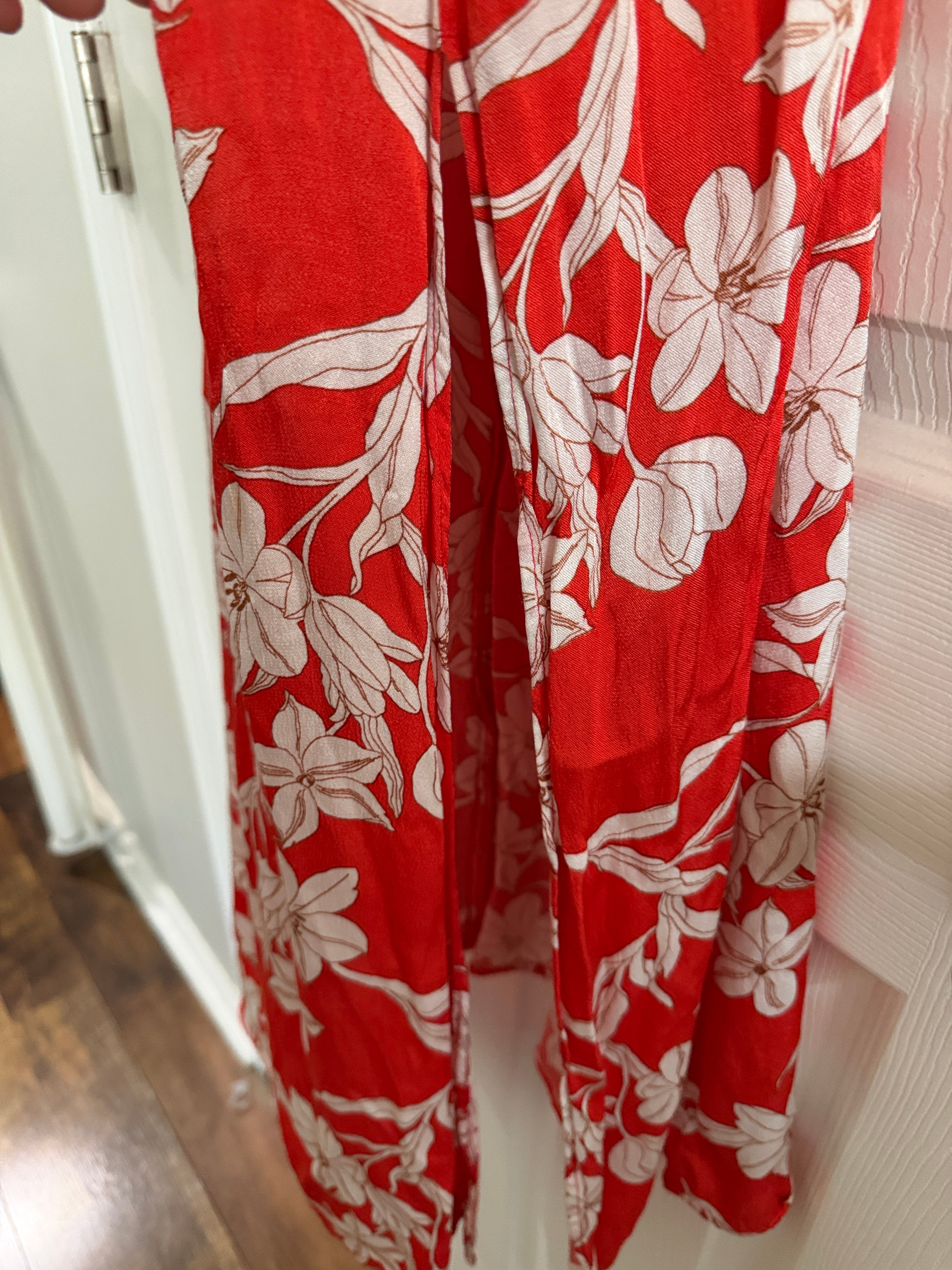 Zara Red Floral Maxi Sundress with White Flower Print