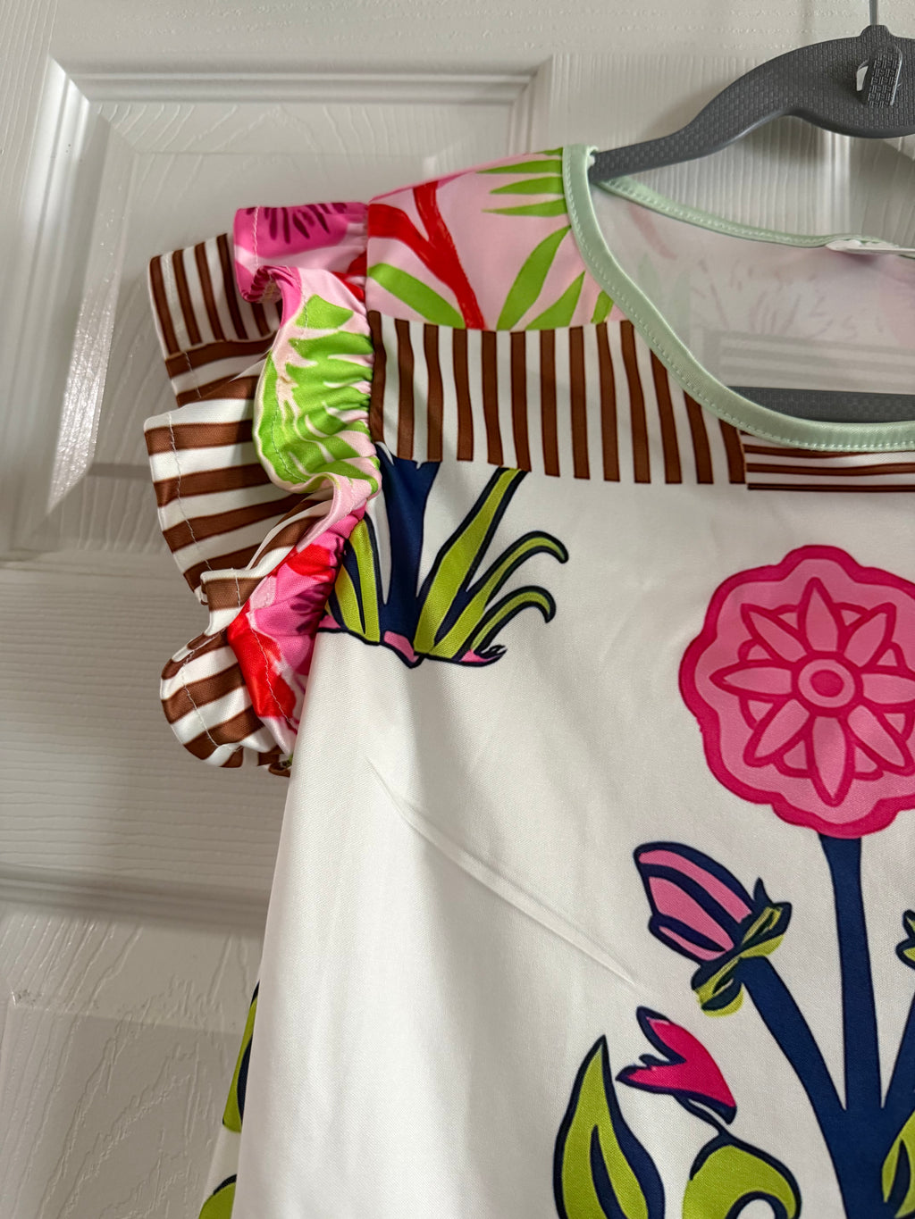 White Floral Graphic Tunic with Pink & Lime Accents