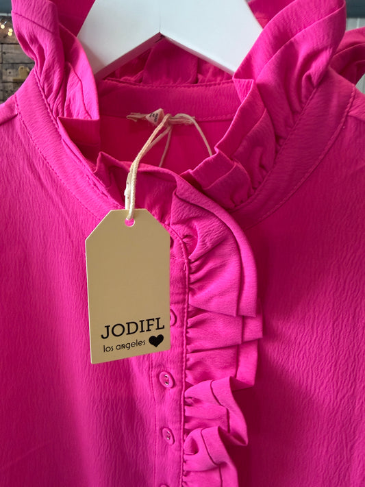 Jodifl Hot Pink Midi Dress with White Lace Hem