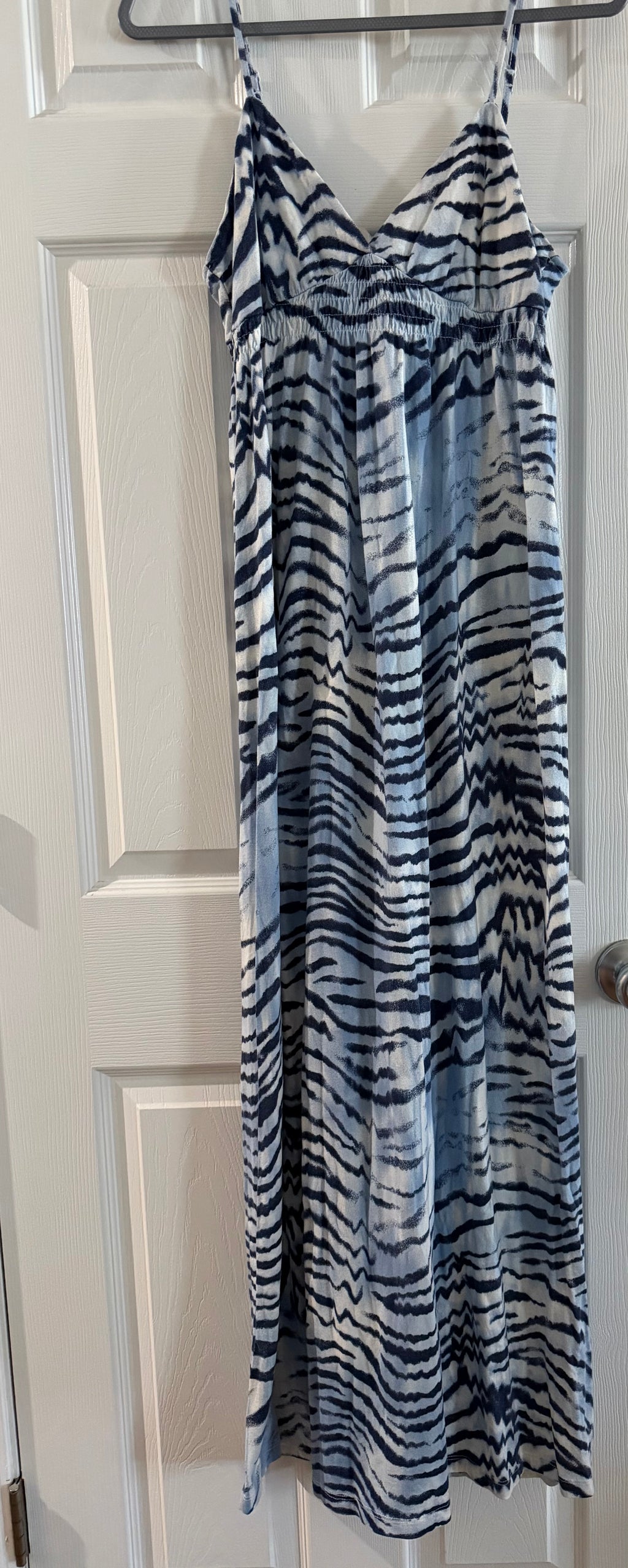 Navy and White Zebra-Print Maxi Dress