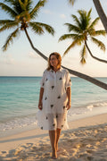Kindred White Palm-Embroidered Shirt Dress