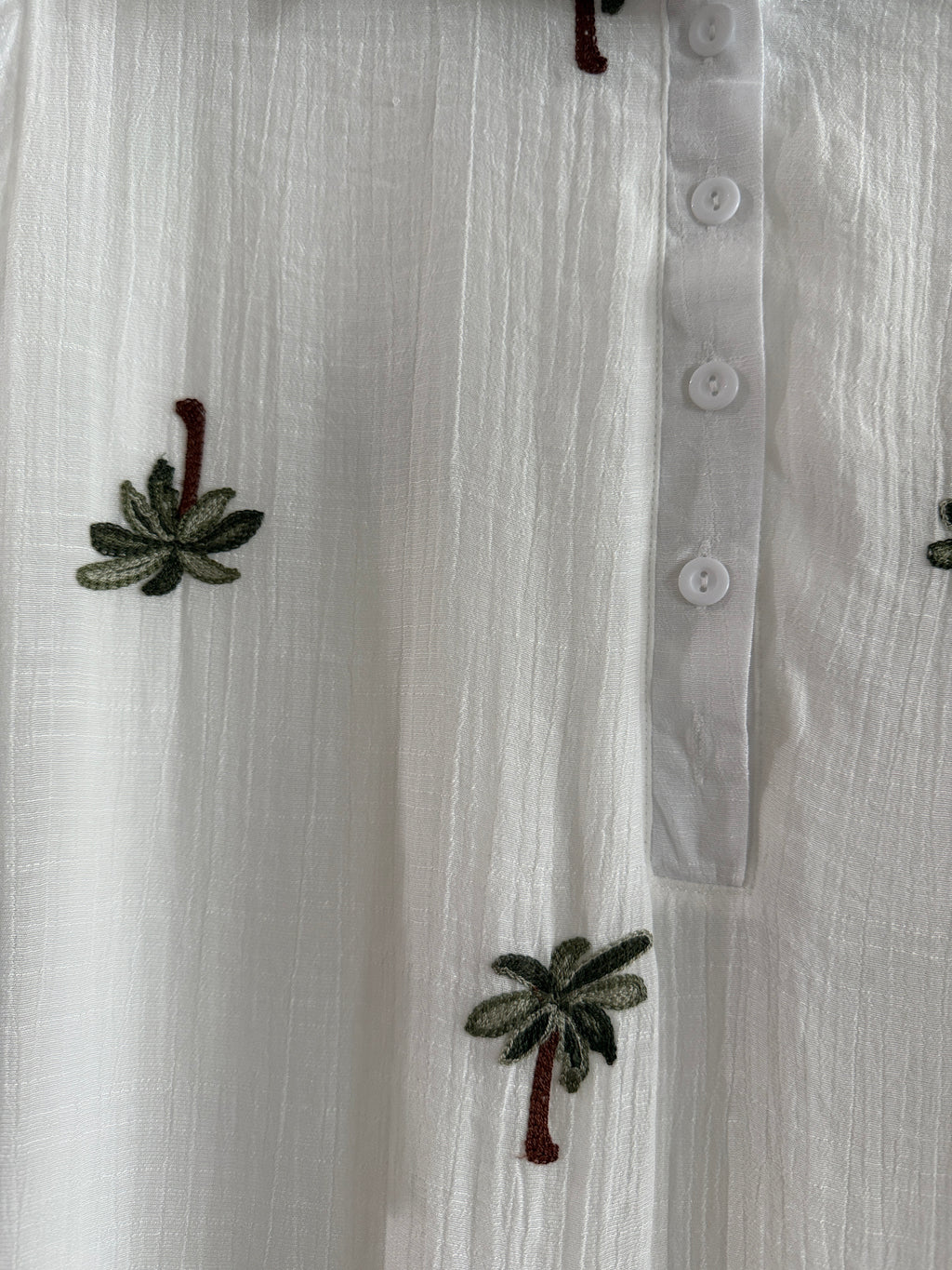 Kindred White Palm-Embroidered Shirt Dress