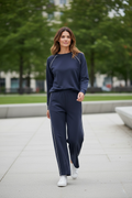 Danskin Navy Lounge Set with White Piping
