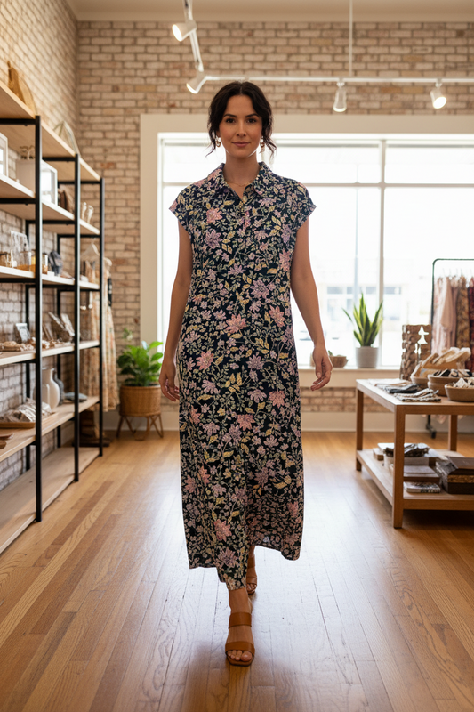 Lucky Brand Maxi Dress with Pink & Yellow Floral Print