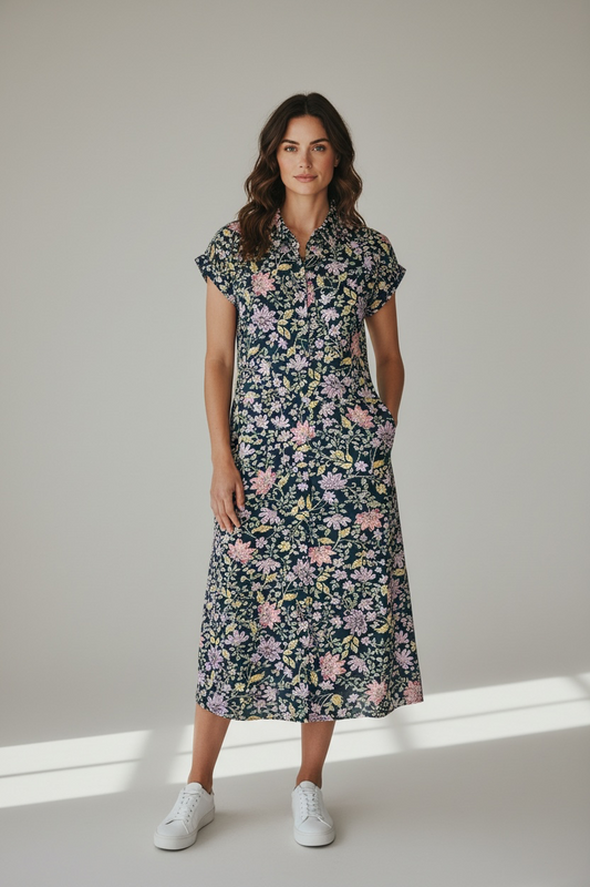 Lucky Brand Maxi Dress with Pink & Yellow Floral Print