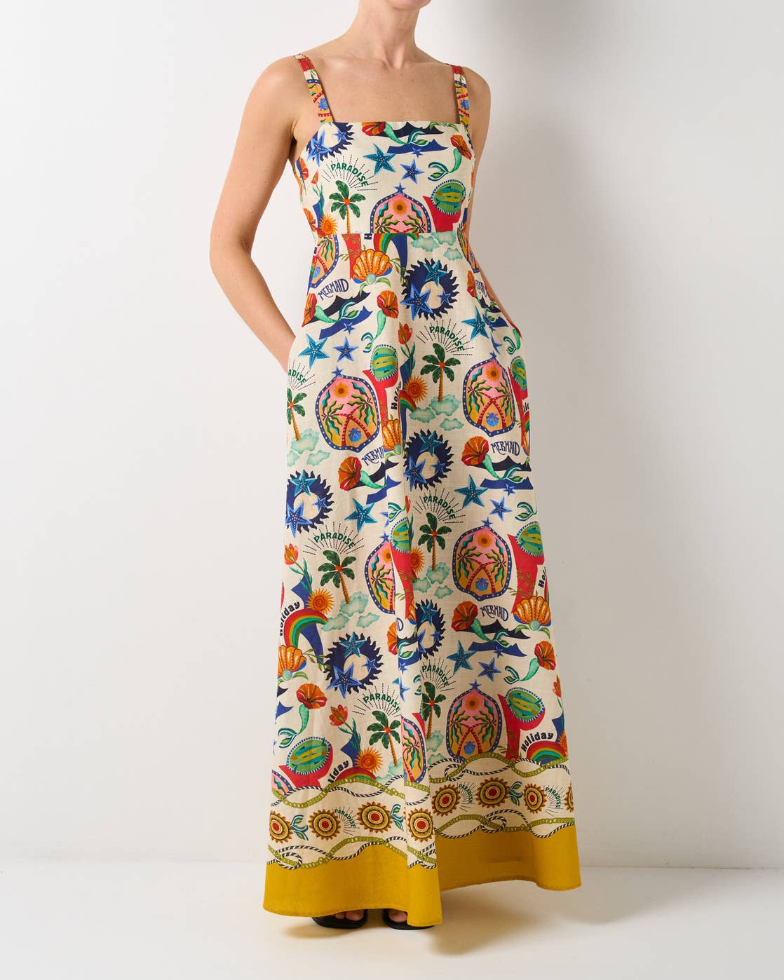 Temperament linen printed tank top swing dress: MULTICOLOR / (M) 1